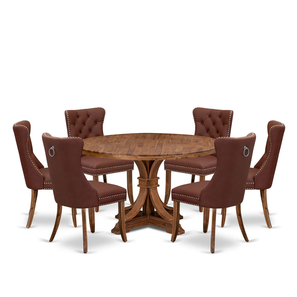 Luxe by East West Furniture I7DA7-50N-26 7-Pc Modern Dining Table Set Contain a Room Table and 6 Burgundy Faux Leather Padded Chairs with Button-Tufted Back, Antique Walnut