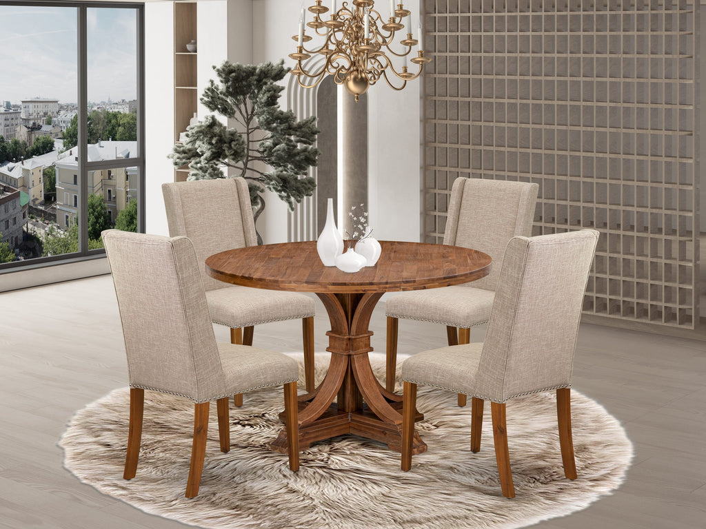 Luxe by East West Furniture - I7FL5-40N-04 - 5-Piece Kitchen Table Set Consist of A Dining Table and 4 Light Tan Linen Fabric Kitchen Chairs with High Back, Antique Walnut