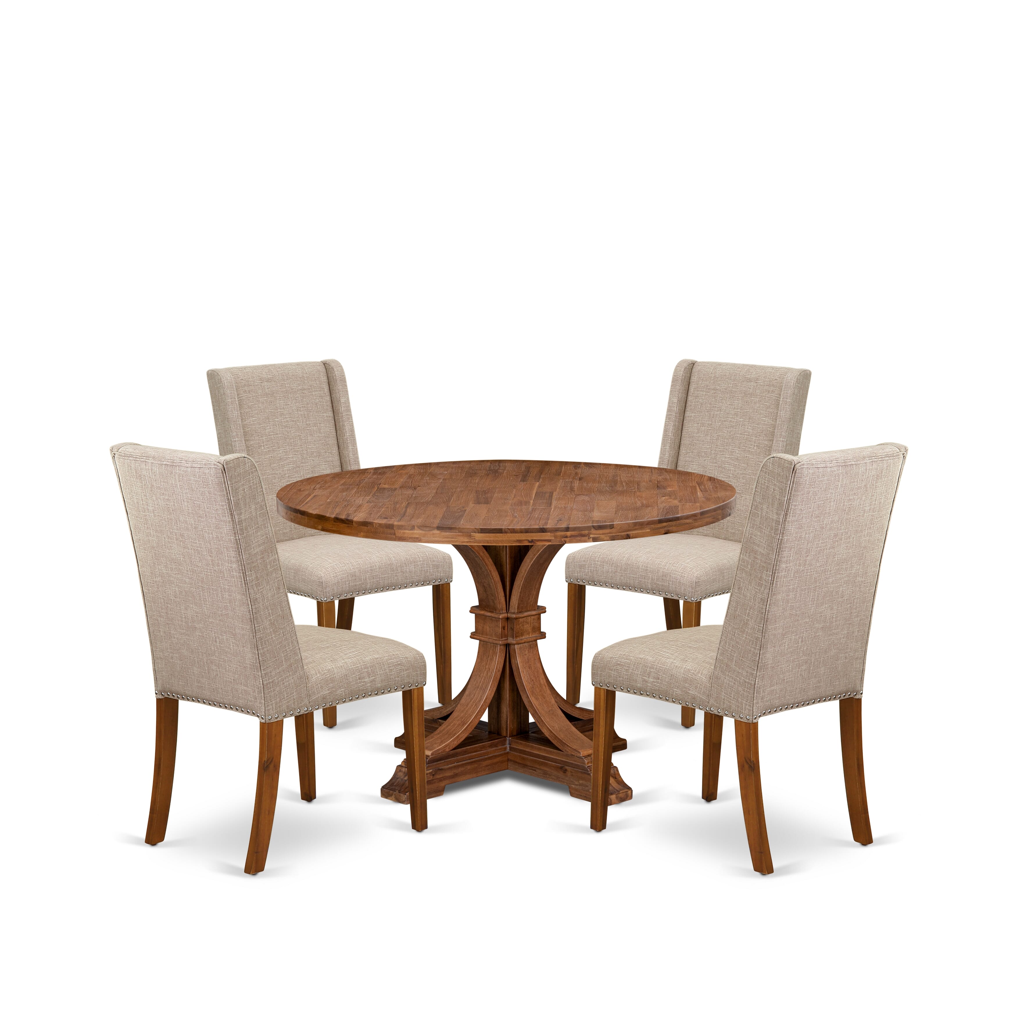 Luxe by East West Furniture - I7FL5-40N-04 - 5-Piece Kitchen Table Set Consist of A Dining Table and 4 Light Tan Linen Fabric Kitchen Chairs with High Back, Antique Walnut