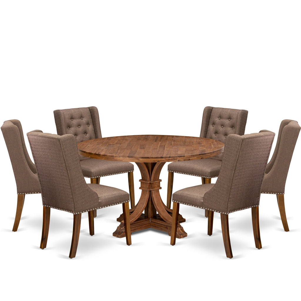 Luxe by East West Furniture - I7FO7-50N-18 - 7-Piece Dining Table Set Contains A Dinning Table and 6 Brown Linen Fabric Parsons Chairs with Button Tufted Back, Antique Walnut