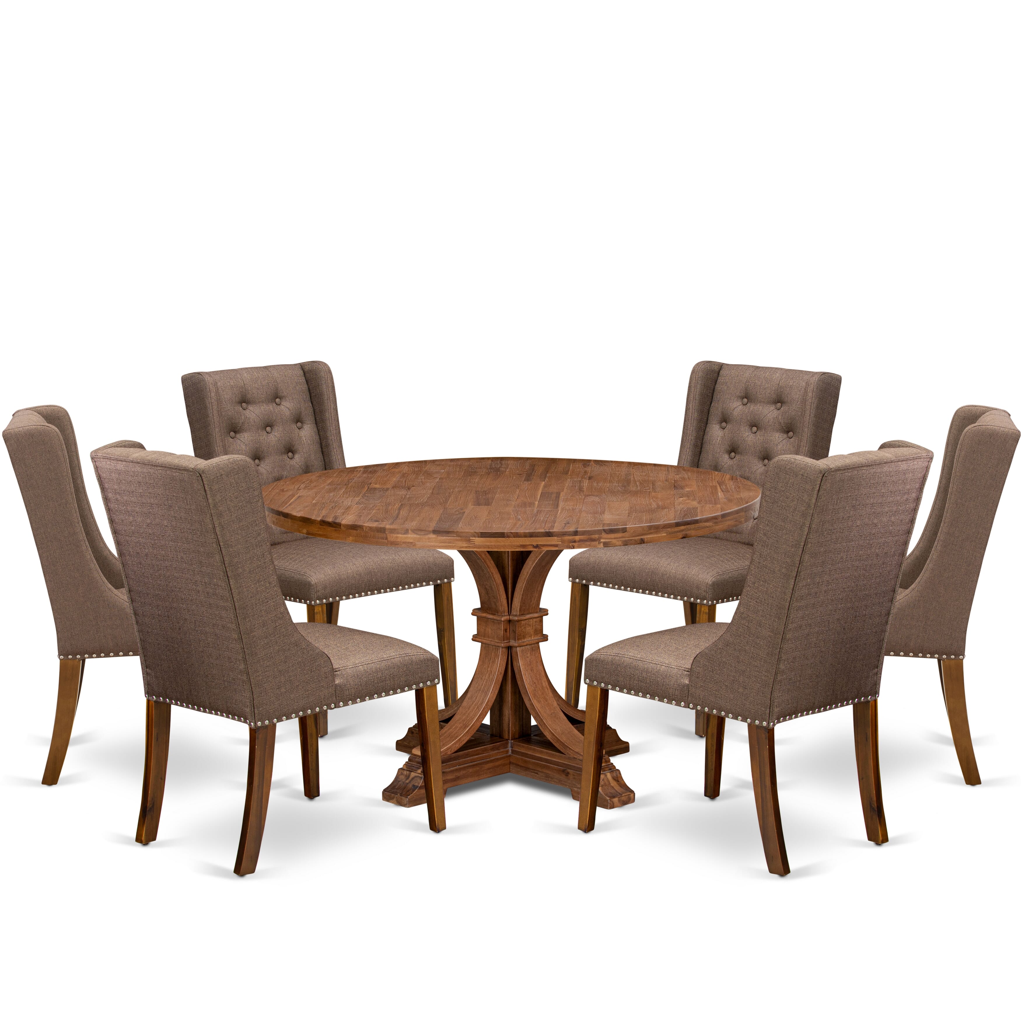 Luxe by East West Furniture - I7FO7-50N-18 - 7-Piece Dining Table Set Contains A Dinning Table and 6 Brown Linen Fabric Parsons Chairs with Button Tufted Back, Antique Walnut