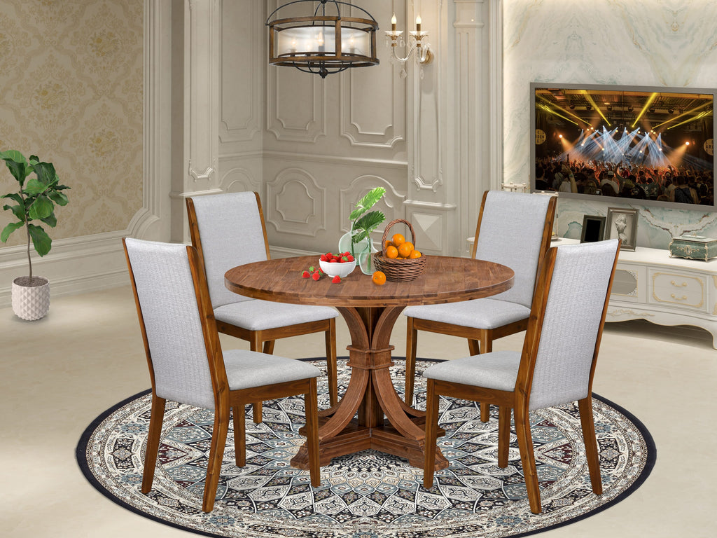Luxe by East West Furniture I7LA5-40N-05 5-Pc Dining Set Includes a Pedestal Breakfast Table and 4 Grey Linen Fabric Modern Chairs with High Back - Antique Walnut Finish