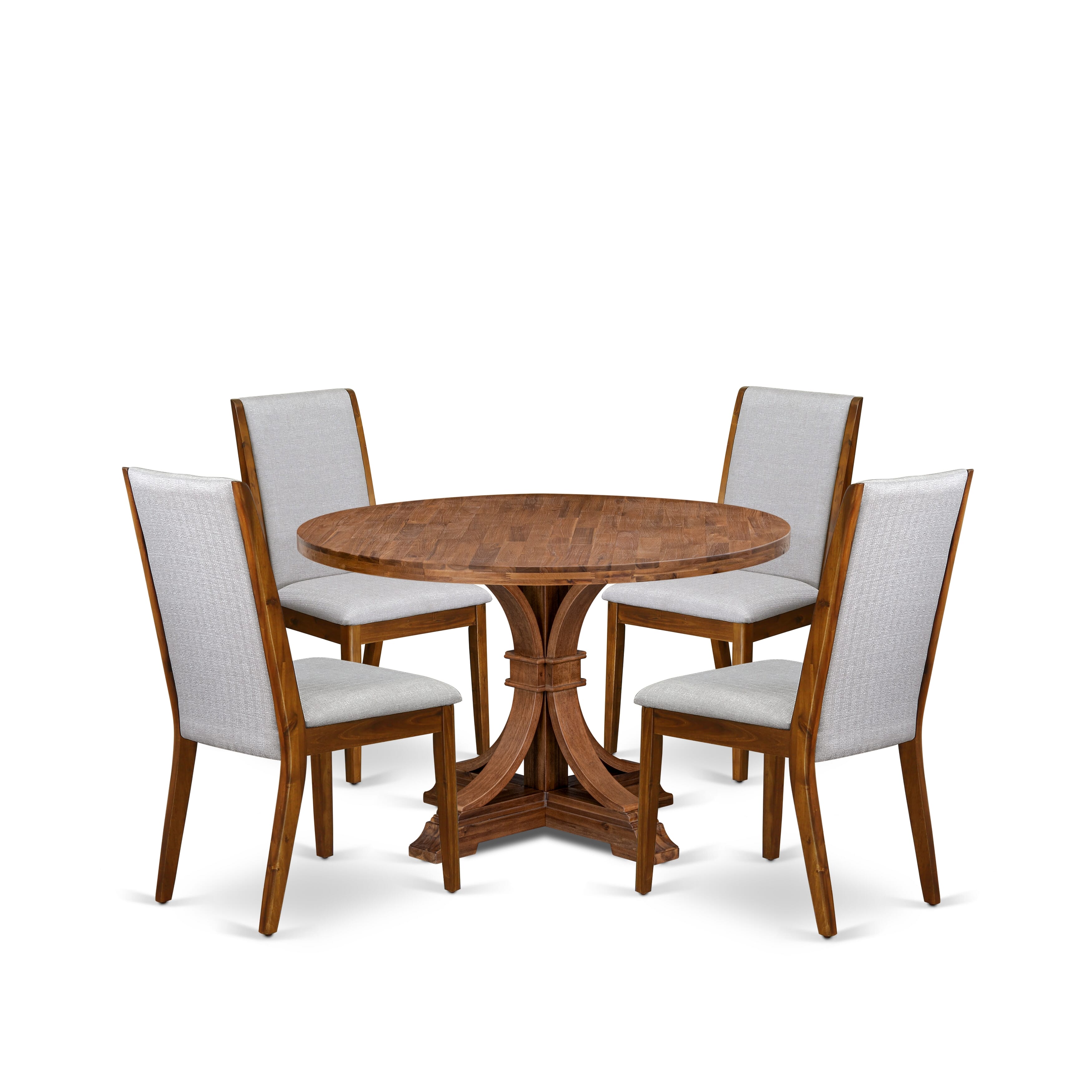 Luxe by East West Furniture I7LA5-40N-05 5-Pc Dining Set Includes a Pedestal Breakfast Table and 4 Grey Linen Fabric Modern Chairs with High Back - Antique Walnut Finish