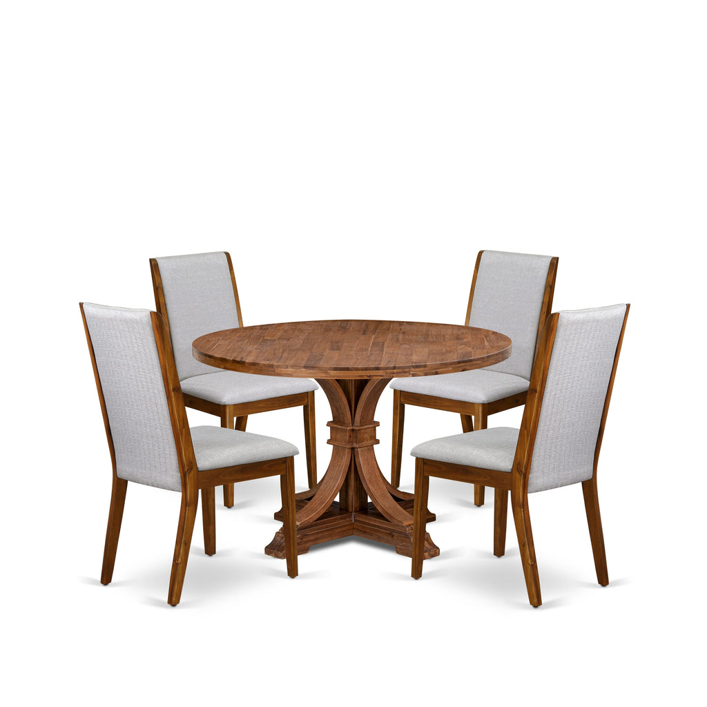 Luxe by East West Furniture I7LA5-40N-05 5-Pc Dining Set Includes a Pedestal Breakfast Table and 4 Grey Linen Fabric Modern Chairs with High Back - Antique Walnut Finish