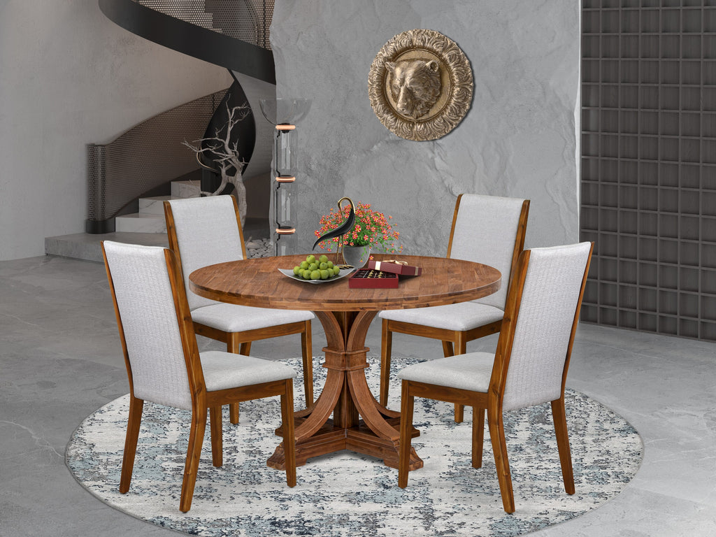 Luxe by East West Furniture I7LA5-50N-05 5-Pc Modern Dining Set Includes a Pedestal Table and 4 Grey Linen Fabric Dining Chairs with High Back - Antique Walnut Finish