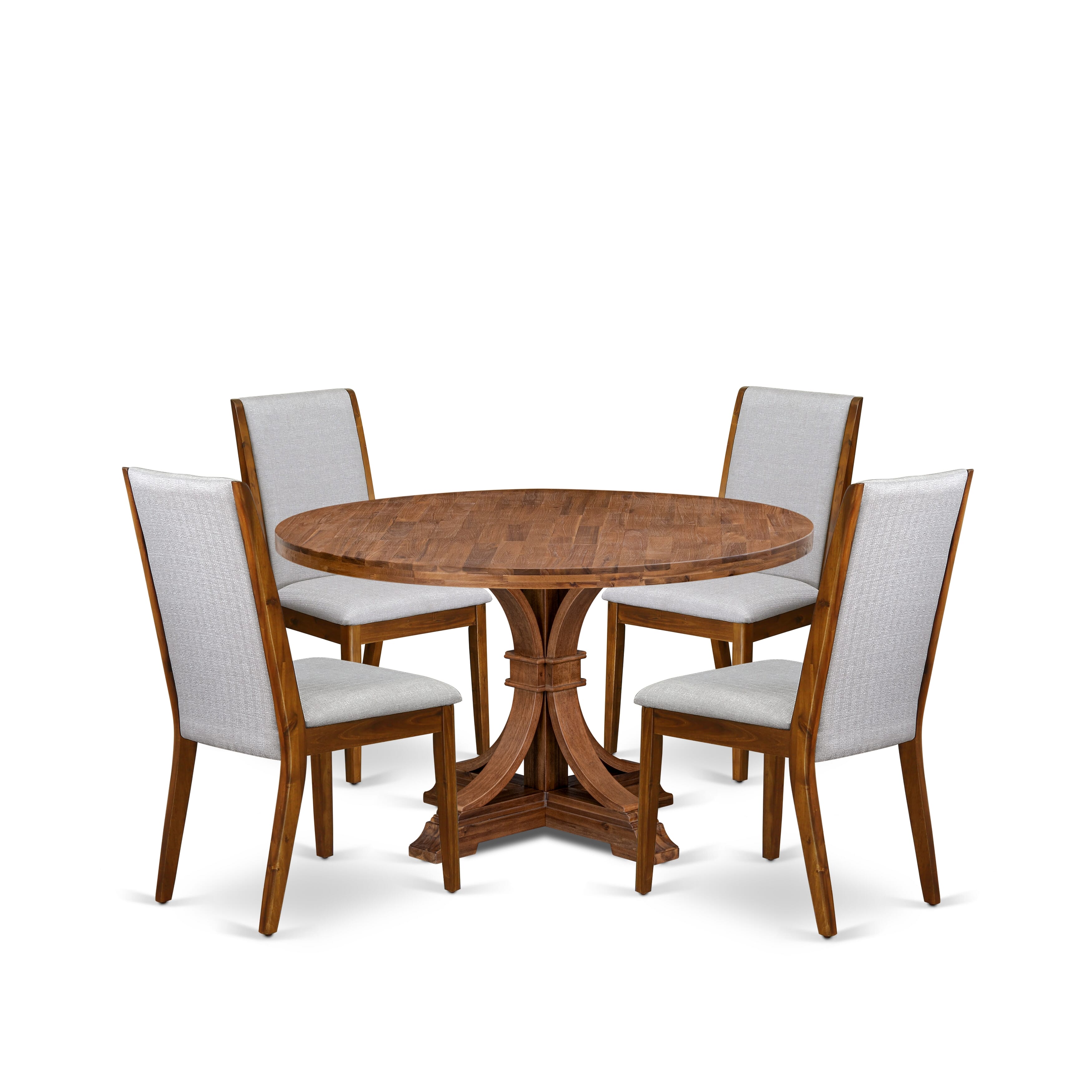 Luxe by East West Furniture I7LA5-50N-05 5-Pc Modern Dining Set Includes a Pedestal Table and 4 Grey Linen Fabric Dining Chairs with High Back - Antique Walnut Finish