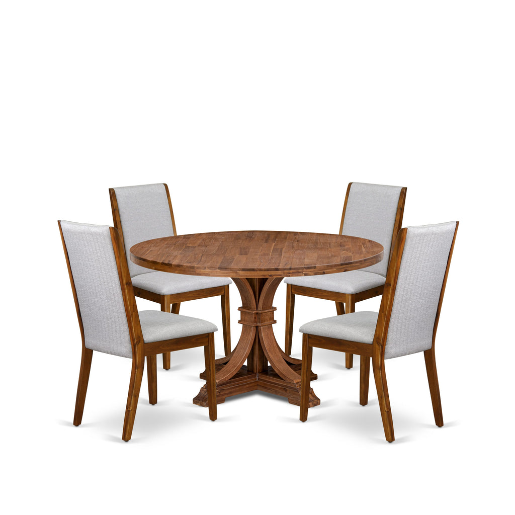 Luxe by East West Furniture I7LA5-50N-05 5-Pc Modern Dining Set Includes a Pedestal Table and 4 Grey Linen Fabric Dining Chairs with High Back - Antique Walnut Finish