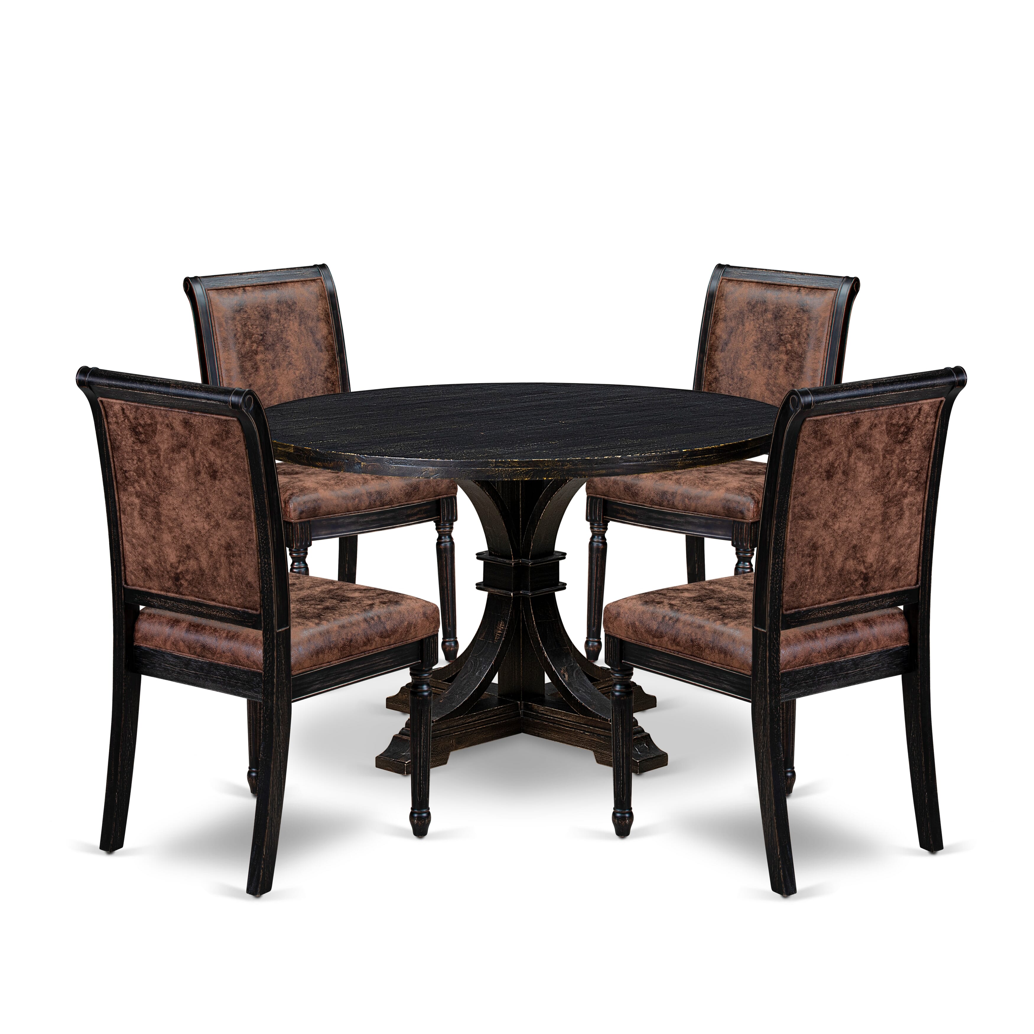 Luxe by East West Furniture I7TY5-411-33 5-Piece Dining Set with Polyester 4 Brown Textured dining chairs, High Back, and A Breakfast Table in Sand Blasting Black Finish.