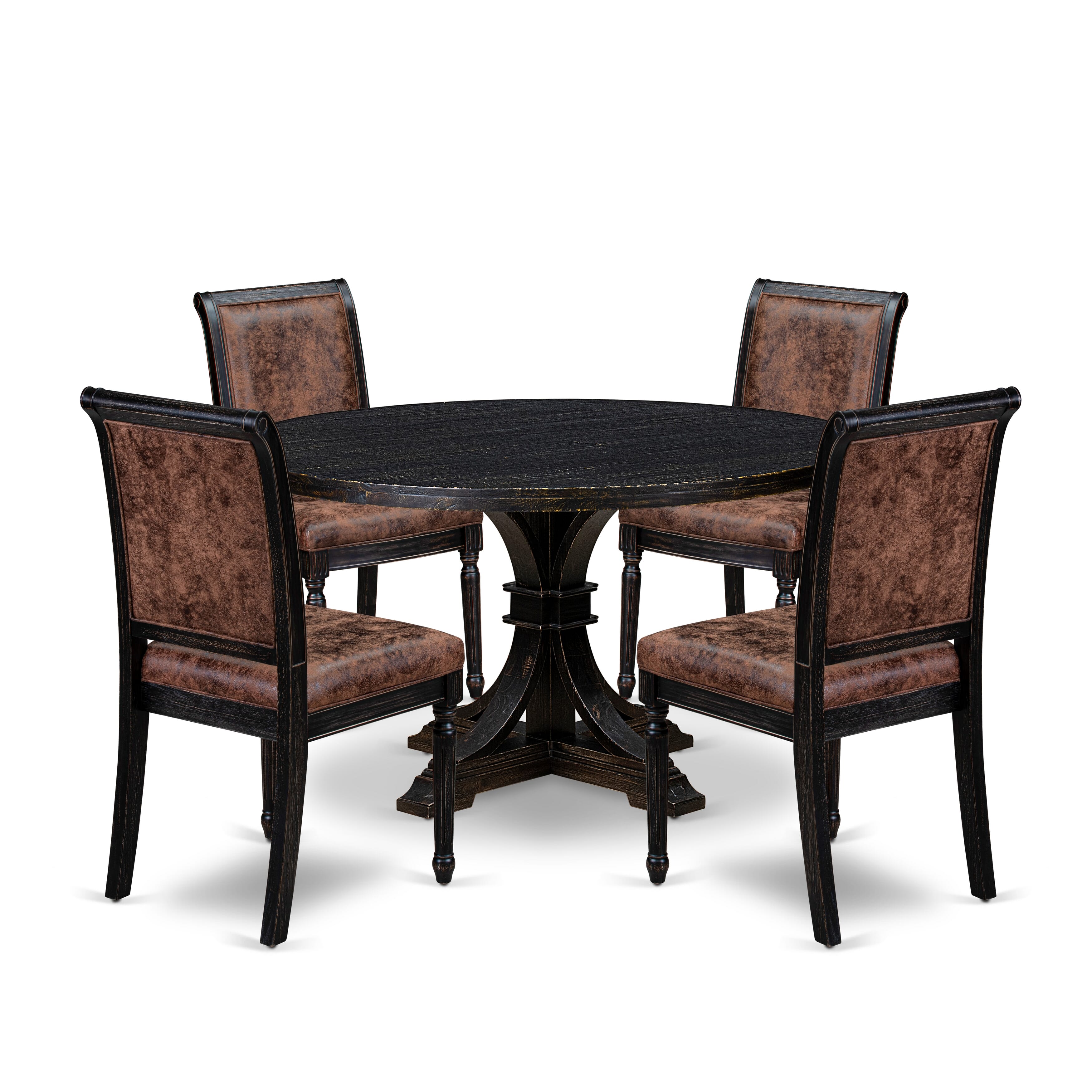 Luxe by East West Furniture I7TY5-511-33 5-Piece Kitchen Set with Polyester 4 Brown Textured dining room chairs, High Back, and A Modern Kitchen Table in Sand Blasting Black Finish.
