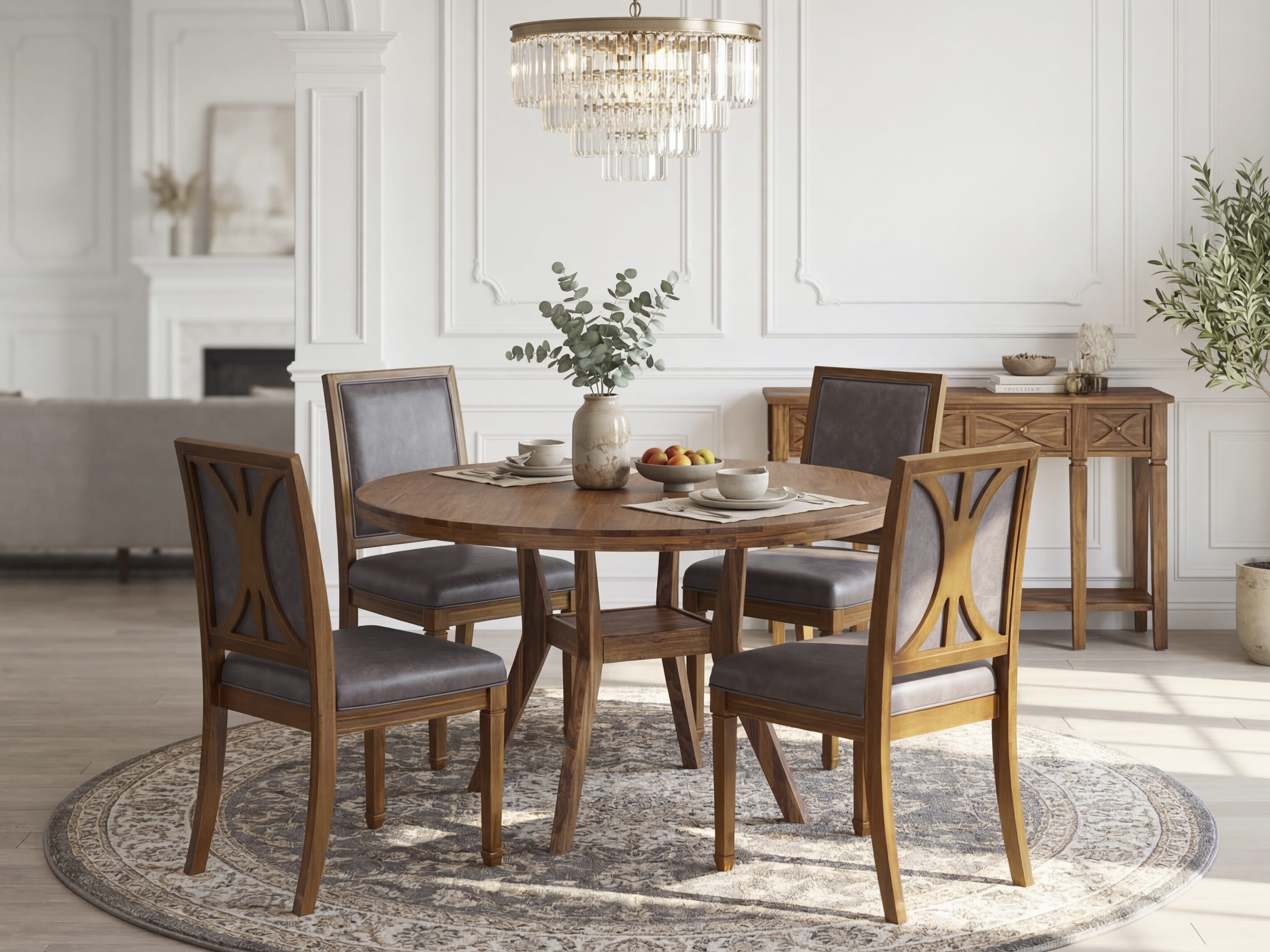 Luxe by East West Furniture I8AM5-50N-34 5-Piece Kitchen Set with Polyester 4 Dark Grey Upholstered chairs, High Back, and A Breakfast Table in Antique Walnut Finish.