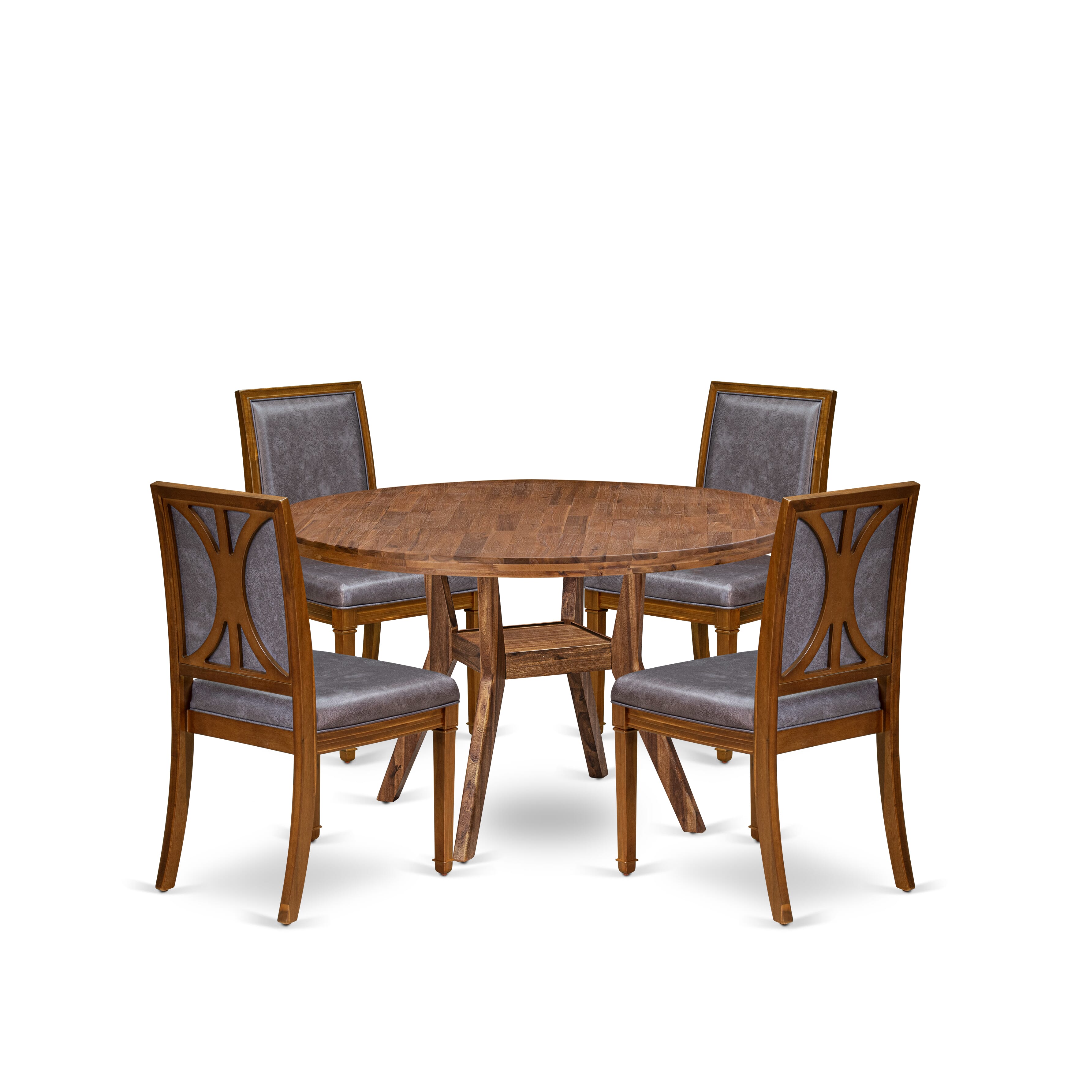 Luxe by East West Furniture I8AM5-50N-34 5-Piece Kitchen Set with Polyester 4 Dark Grey Upholstered chairs, High Back, and A Breakfast Table in Antique Walnut Finish.