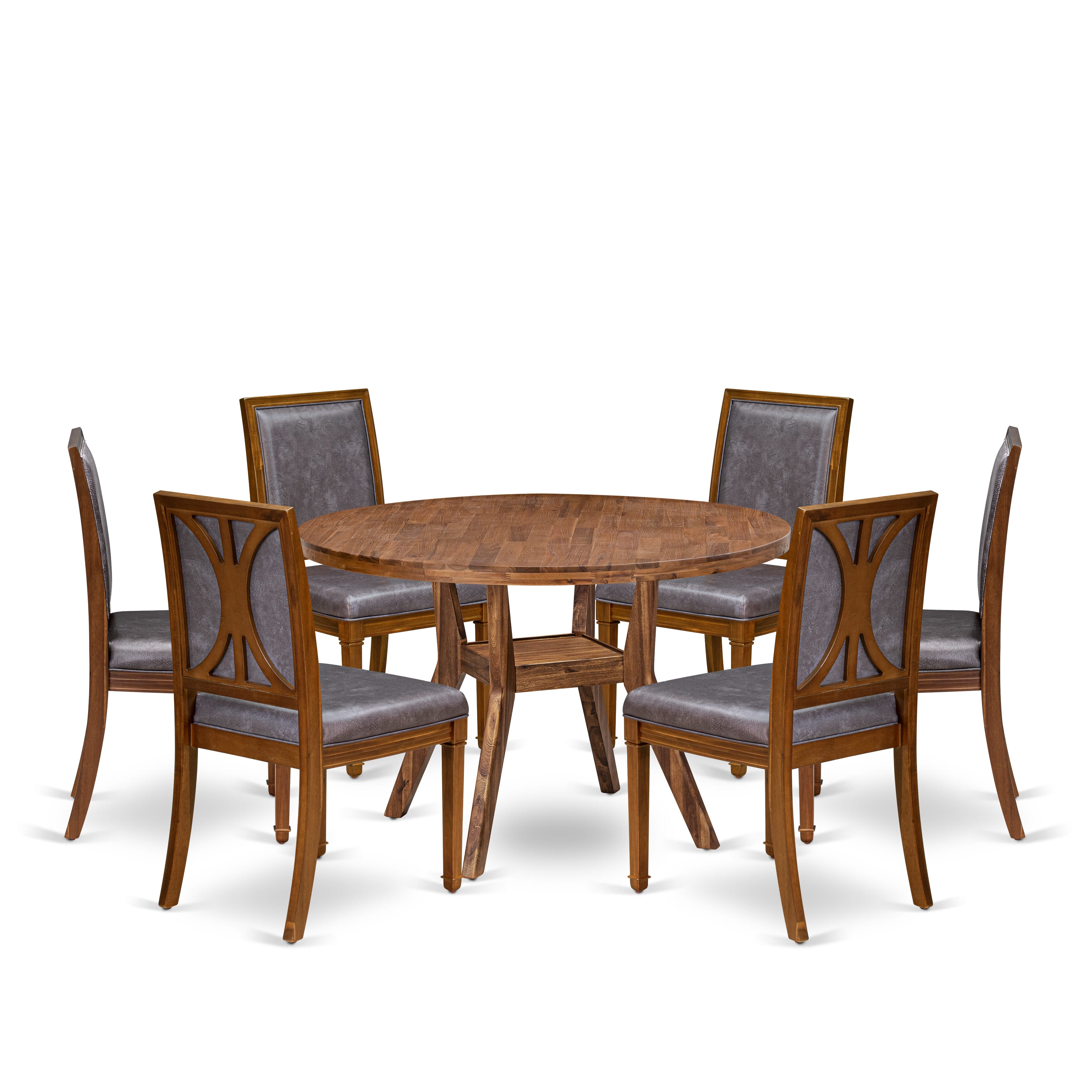 Luxe by East West Furniture - I8AM7-40N-34 7-Piece Mid-century dining set Contains a Round modern dining table and 6 Dark Grey Faux Leather Chairs with stylish Back, Antique Walnut Finish.