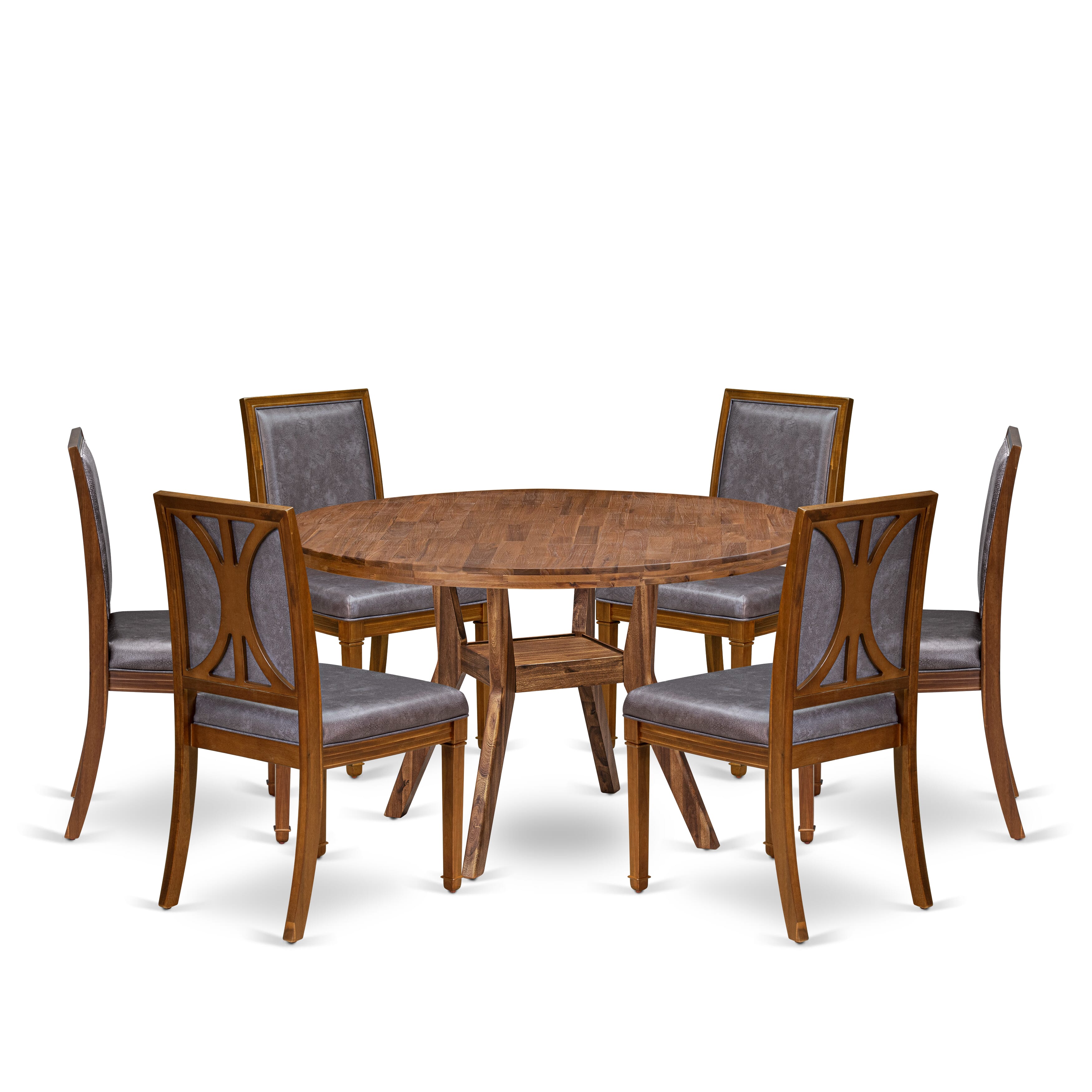 Luxe by East West Furniture I8AM7-50N-34 7-Piece Kitchen Table Set with Polyester 6 Dark Grey Padded chairs, High Back, and A Dining Table in Antique Walnut Finish.
