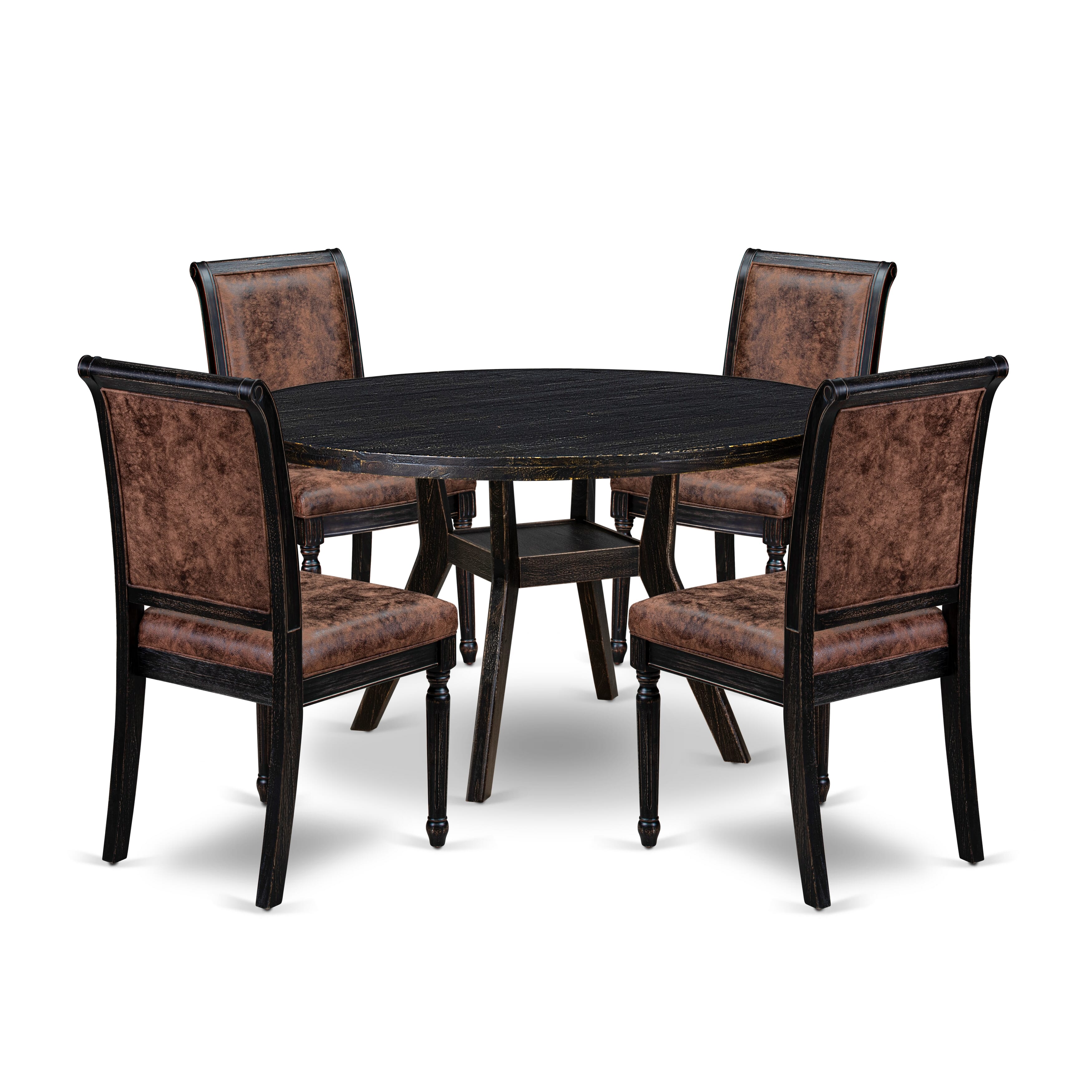 Luxe by East West Furniture I8CY5-511-33 5-Piece Dining Table Set with Polyester 4 Brown Textured upholstered chairs, High Back, and A Kitchen Table in Sand Blasting Black Finish.