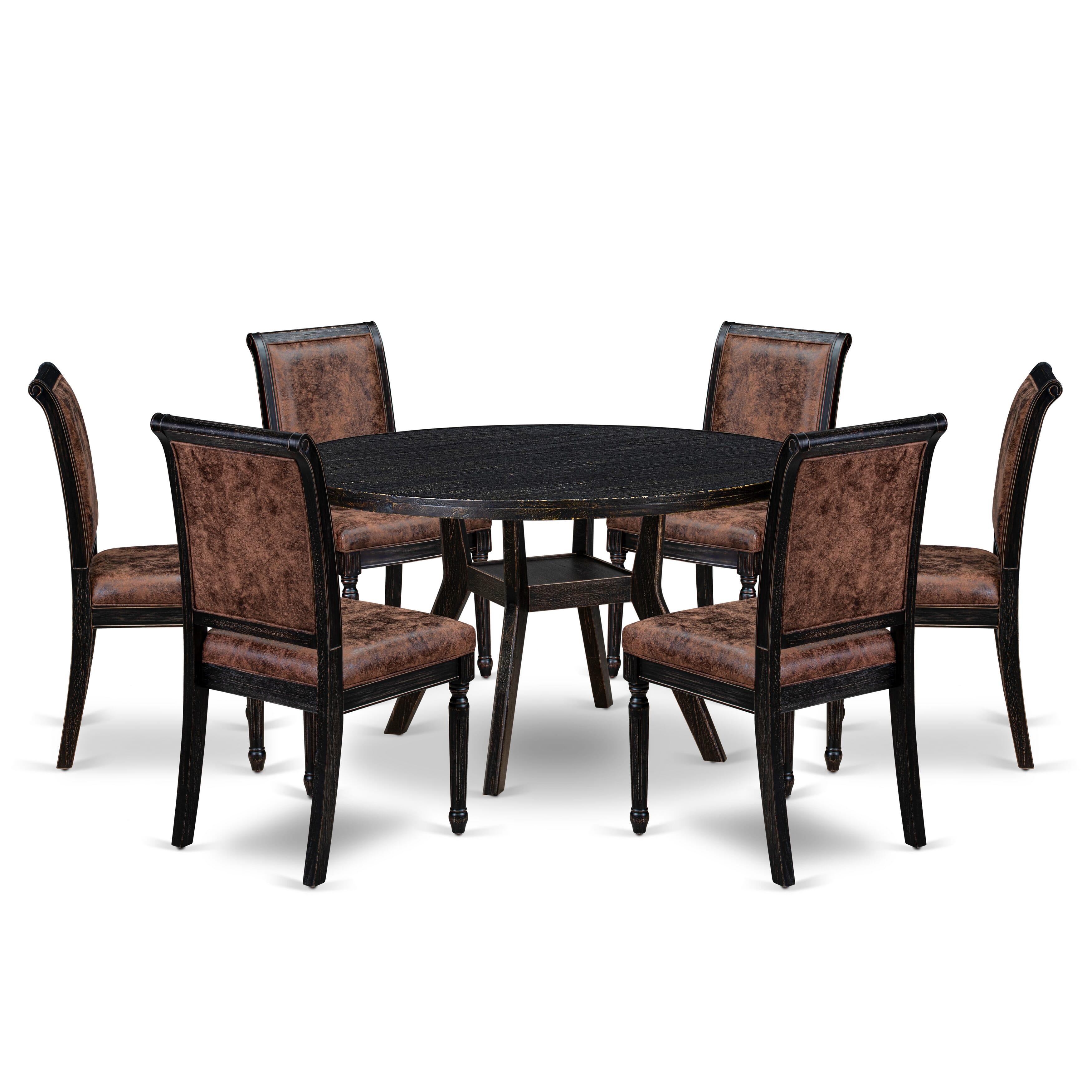 Luxe by East West Furniture I8CY7-511-33 7-Piece Dining Room Set with Polyester 6 Brown Textured kitchen chairs, High Back, and A Modern Table in Sand Blasting Black Finish.