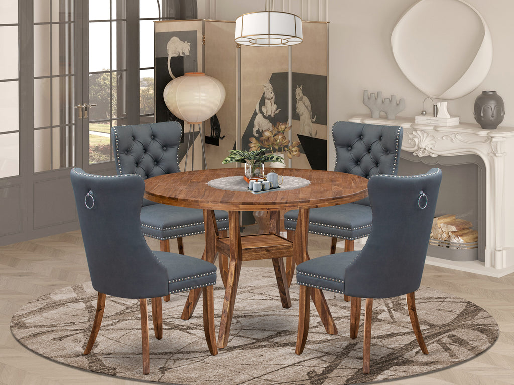 Luxe by East West Furniture I8DA5-40N-13 5-piece Modern Dining table set included a Kitchen Table and 4 Platinum Gray Faux Leather Dining Room Chairs with Button Tufted Back - Antique Walnut Finish