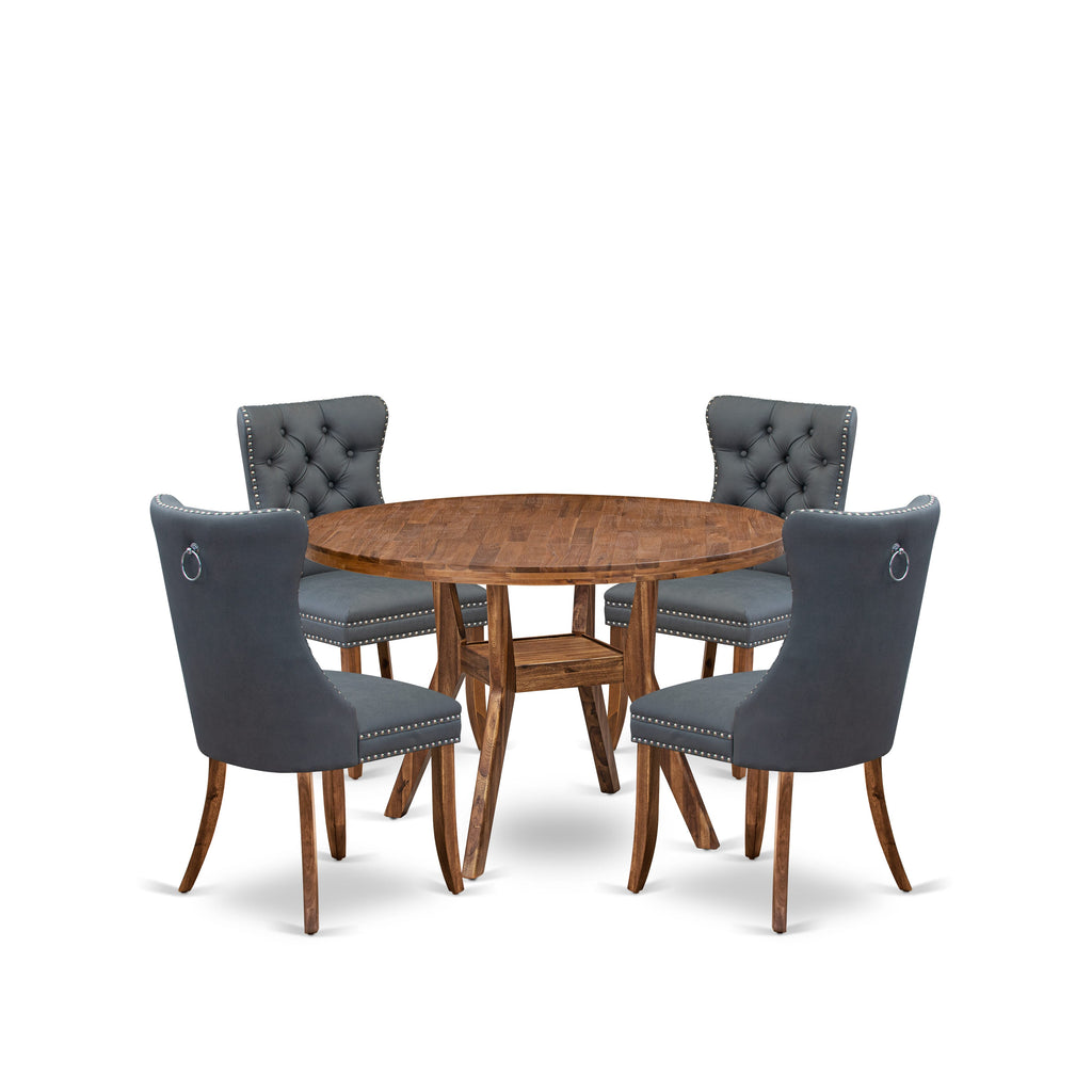 Luxe by East West Furniture I8DA5-40N-13 5-piece Modern Dining table set included a Kitchen Table and 4 Platinum Gray Faux Leather Dining Room Chairs with Button Tufted Back - Antique Walnut Finish