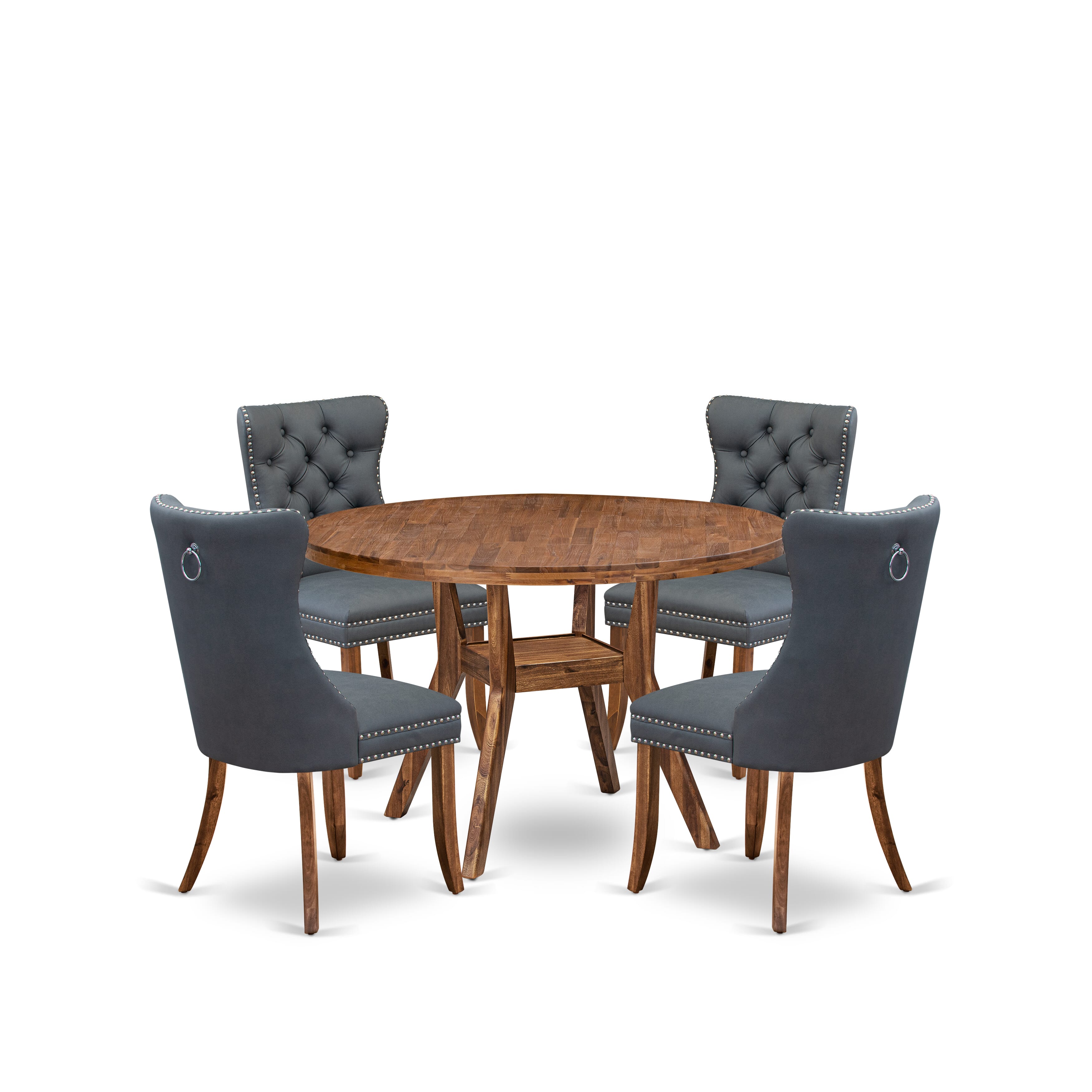 Luxe by East West Furniture I8DA5-40N-13 5-piece Modern Dining table set included a Kitchen Table and 4 Platinum Gray Faux Leather Dining Room Chairs with Button Tufted Back - Antique Walnut Finish