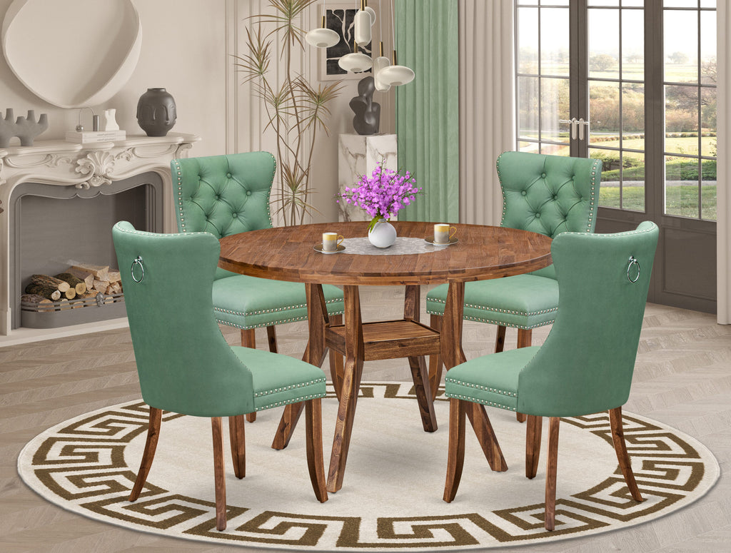 Luxe by East West Furniture I8DA5-40N-22 5-Pc Mid Century Dining Set Contain a Wooden Table and 4 Willow Green Faux Leather Chairs with Button-Tufted Back, Antique Walnut