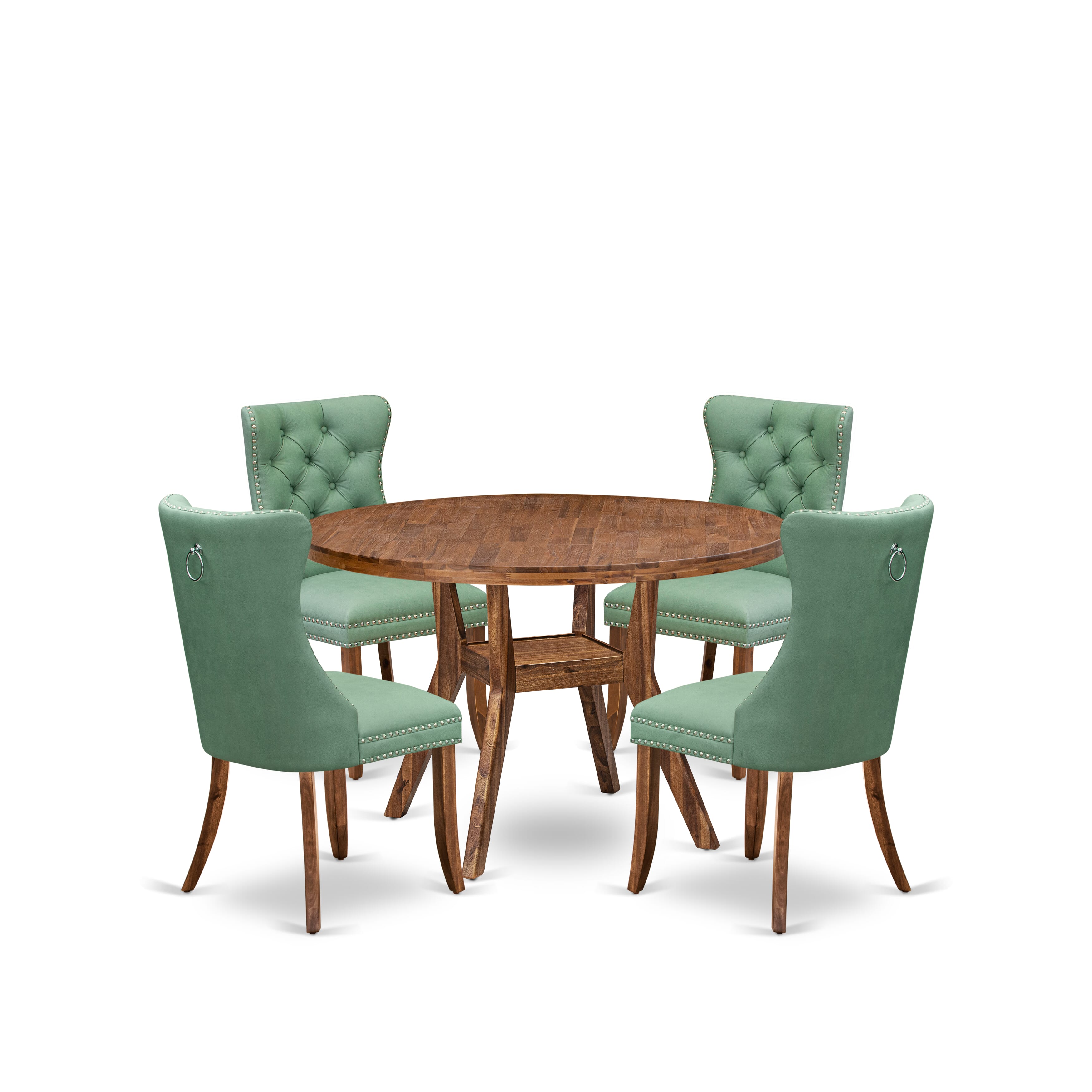 Luxe by East West Furniture I8DA5-40N-22 5-Pc Mid Century Dining Set Contain a Wooden Table and 4 Willow Green Faux Leather Chairs with Button-Tufted Back, Antique Walnut