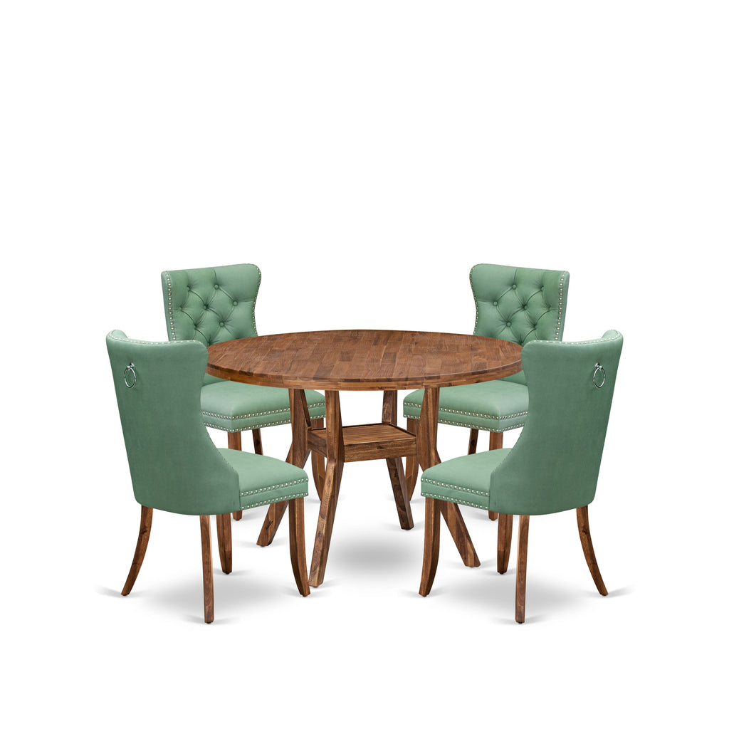 Luxe by East West Furniture I8DA5-40N-22 5-Pc Mid Century Dining Set Contain a Wooden Table and 4 Willow Green Faux Leather Chairs with Button-Tufted Back, Antique Walnut