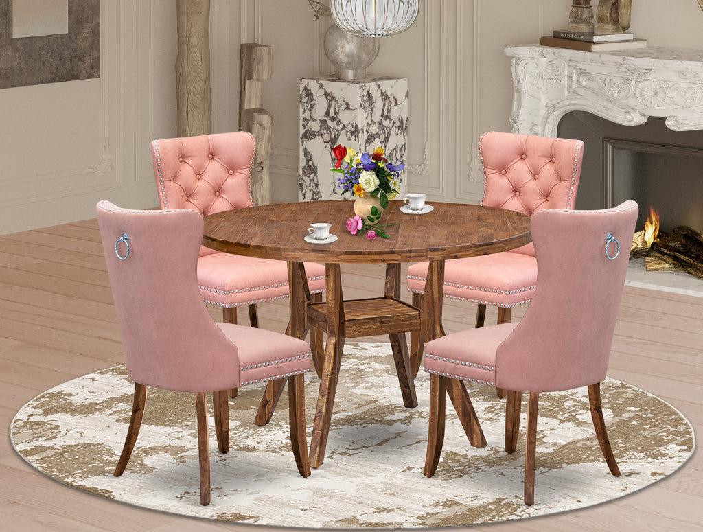 Luxe by East West Furniture I8DA5-40N-23 5-Pc Dinner Table Set Contain a Wooden Table and 4 Beige Red Faux Leather Upholstered Chairs with Button-Tufted Back, Antique Walnut