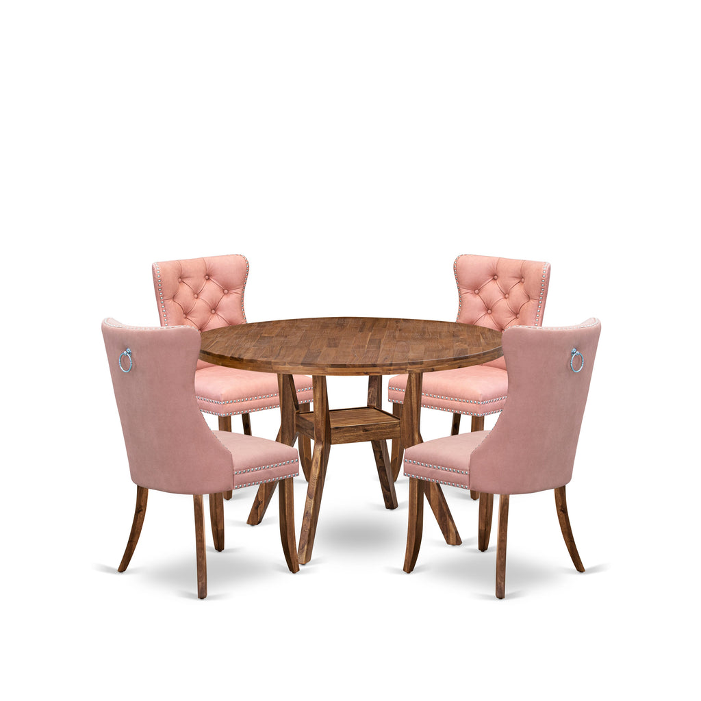 Luxe by East West Furniture I8DA5-40N-23 5-Pc Dinner Table Set Contain a Wooden Table and 4 Beige Red Faux Leather Upholstered Chairs with Button-Tufted Back, Antique Walnut