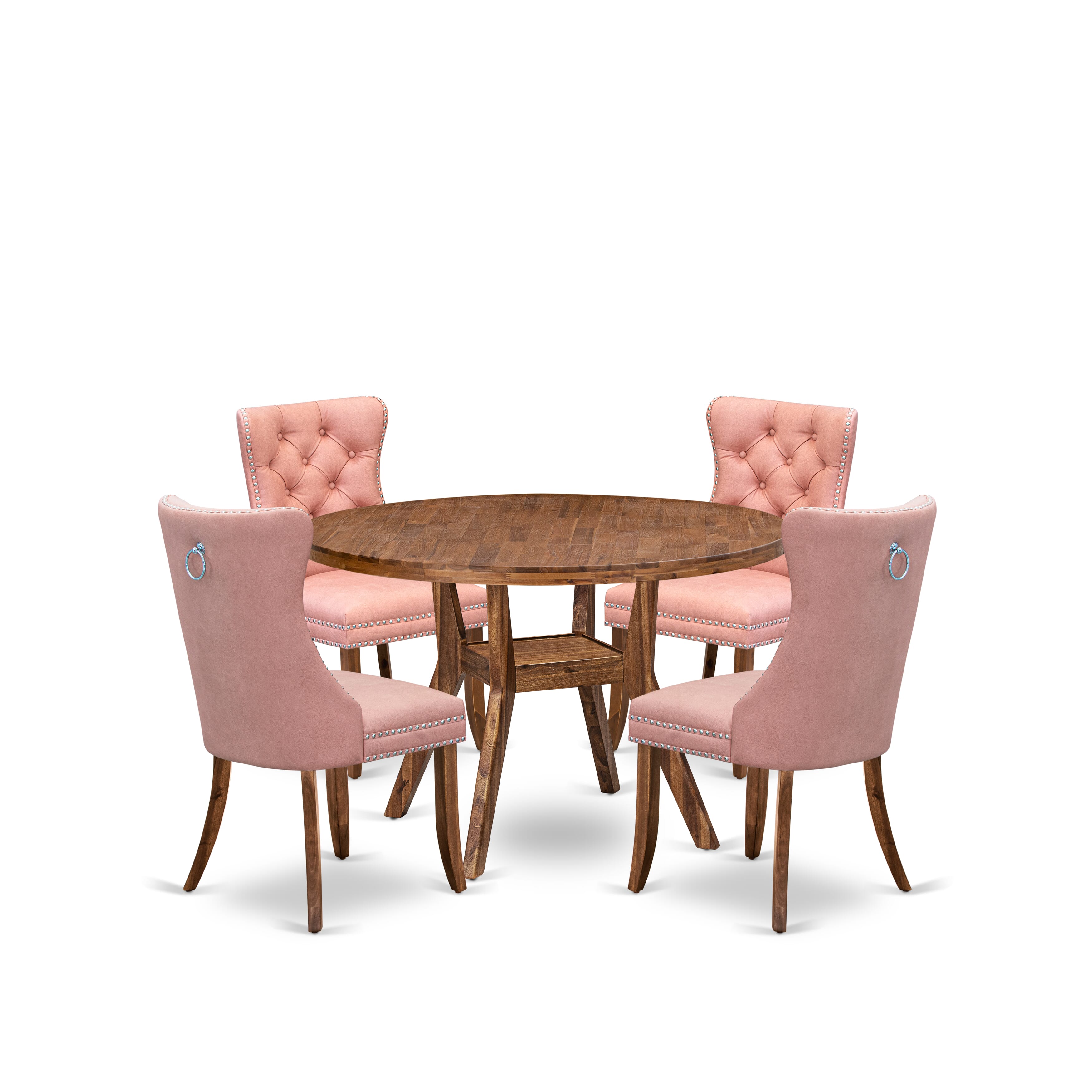 Luxe by East West Furniture I8DA5-40N-23 5-Pc Dinner Table Set Contain a Wooden Table and 4 Beige Red Faux Leather Upholstered Chairs with Button-Tufted Back, Antique Walnut
