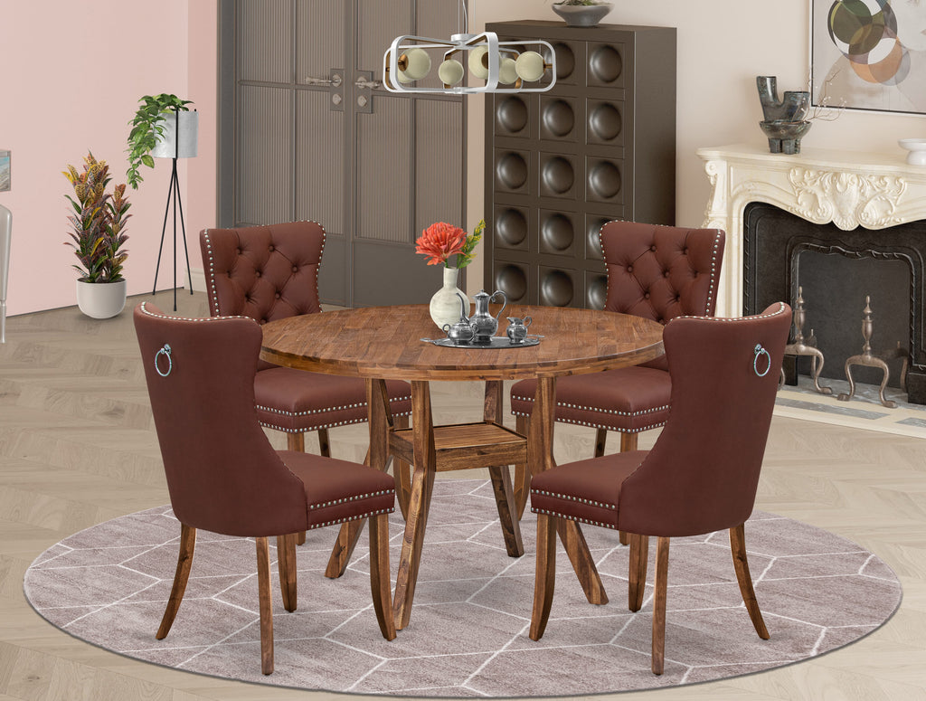 Luxe by East West Furniture I8DA5-40N-26 5-Pc Dining Set Contain a Wooden Dining Table and 4 Burgundy Faux Leather Parson Dining Chairs with Button-Tufted Back, Antique Walnut