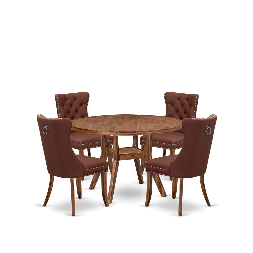 Luxe by East West Furniture I8DA5-40N-26 5-Pc Dining Set Contain a Wooden Dining Table and 4 Burgundy Faux Leather Parson Dining Chairs with Button-Tufted Back, Antique Walnut