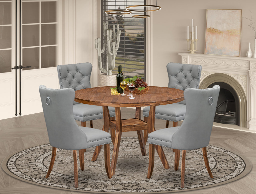 Luxe by East West Furniture I8DA5-40N-27 5-Pc Dining Set Contain a Wooden Dining Table and 4 Light Gray Faux Leather Dining Chairs with Button-Tufted Back, Antique Walnut