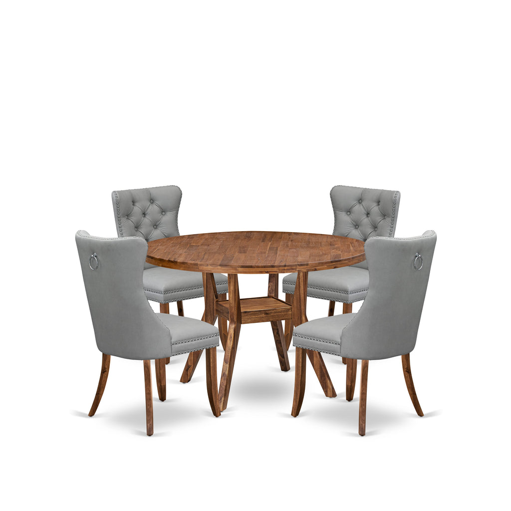 Luxe by East West Furniture I8DA5-40N-27 5-Pc Dining Set Contain a Wooden Dining Table and 4 Light Gray Faux Leather Dining Chairs with Button-Tufted Back, Antique Walnut