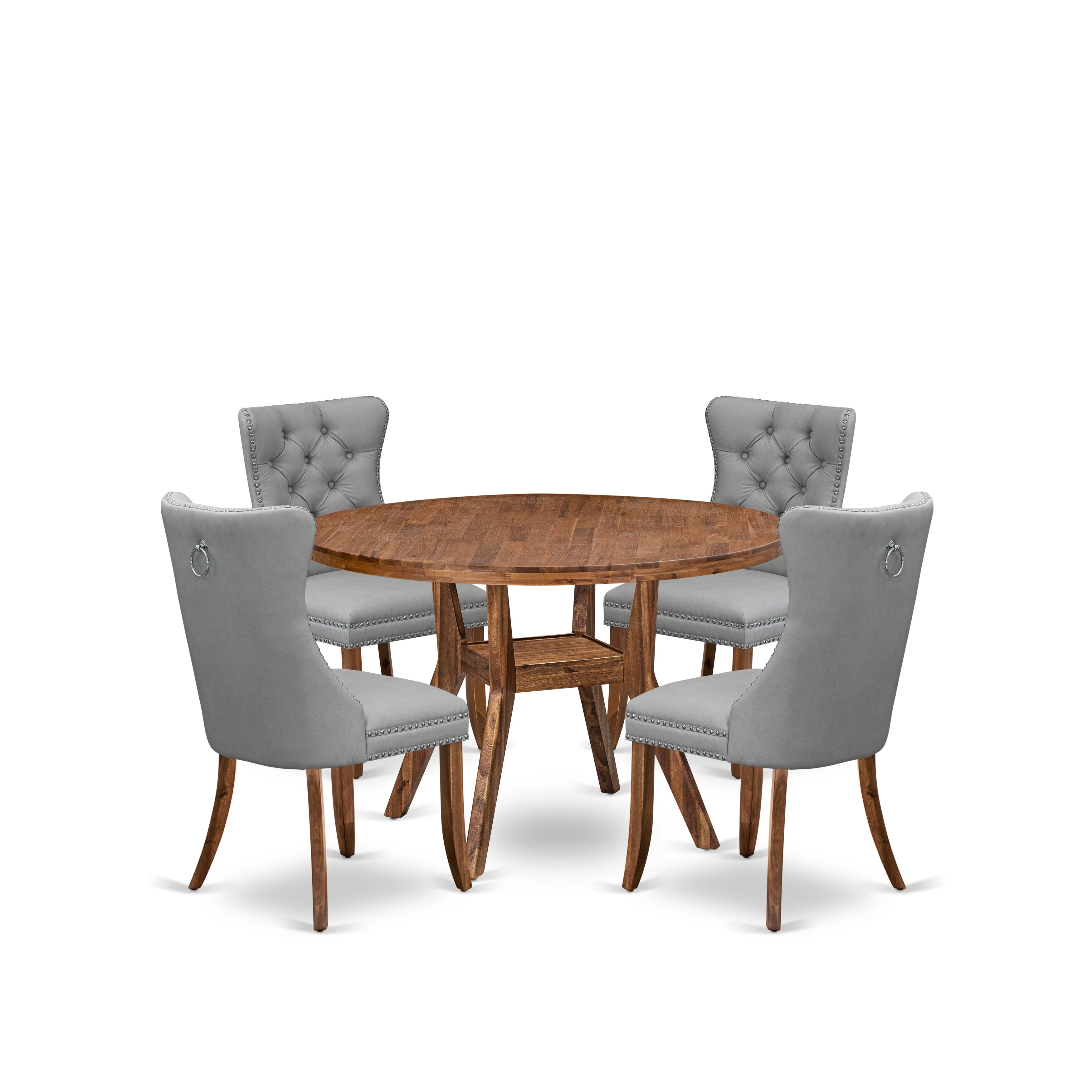 Luxe by East West Furniture I8DA5-40N-27 5-Pc Dining Set Contain a Wooden Dining Table and 4 Light Gray Faux Leather Dining Chairs with Button-Tufted Back, Antique Walnut