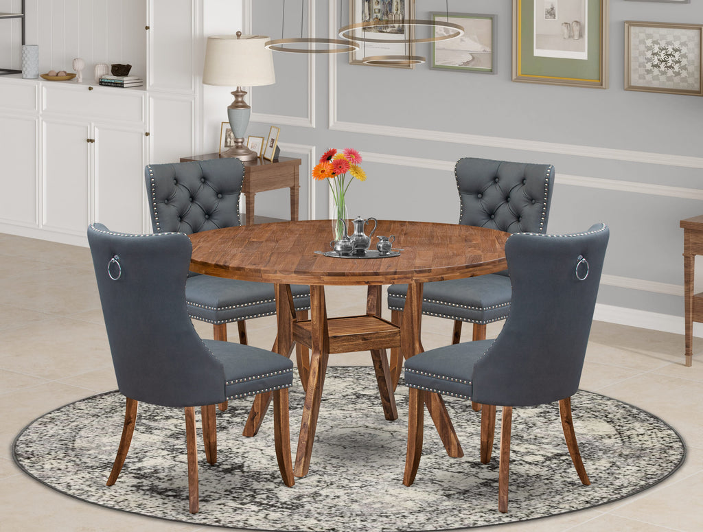Luxe by East West Furniture I8DA5-50N-13 5-piece Dining Room set included a Kitchen Table and 4 Platinum Gray Faux Leather Dining Chairs with Button Tufted Back - Antique Walnut Finish