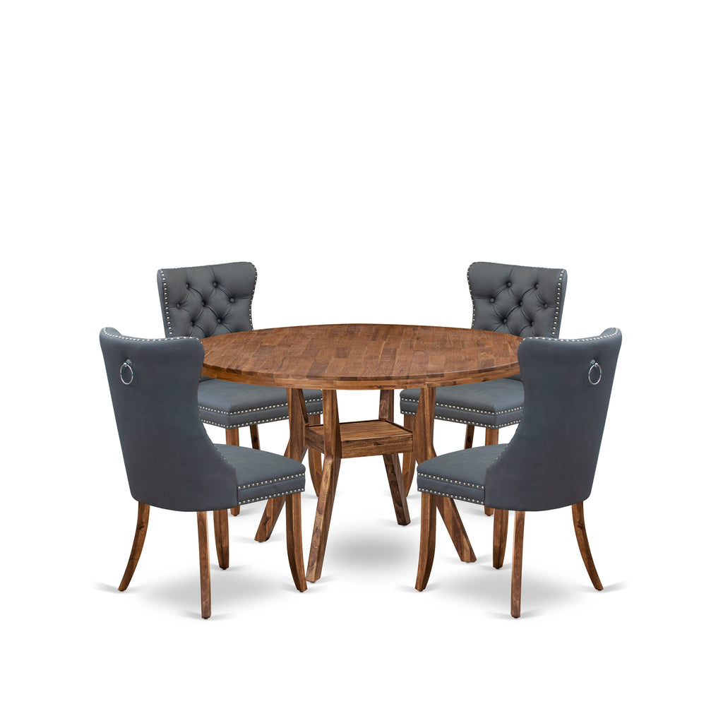 Luxe by East West Furniture I8DA5-50N-13 5-piece Dining Room set included a Kitchen Table and 4 Platinum Gray Faux Leather Dining Chairs with Button Tufted Back - Antique Walnut Finish