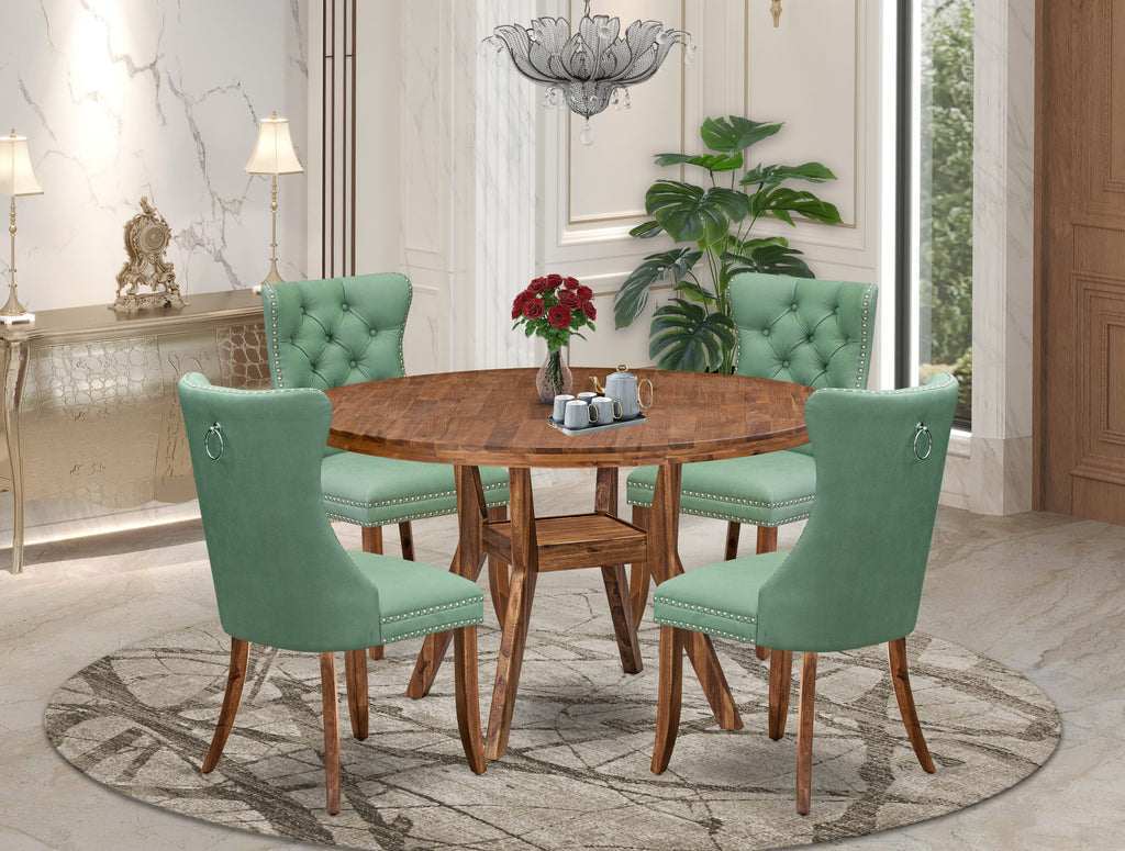 Luxe by East West Furniture I8DA5-50N-22 5-Piece Dinner Table Set Include a Dinning Table and 4 Willow Green Faux Leather Padded Chairs with Button-Tufted Back, Antique Walnut