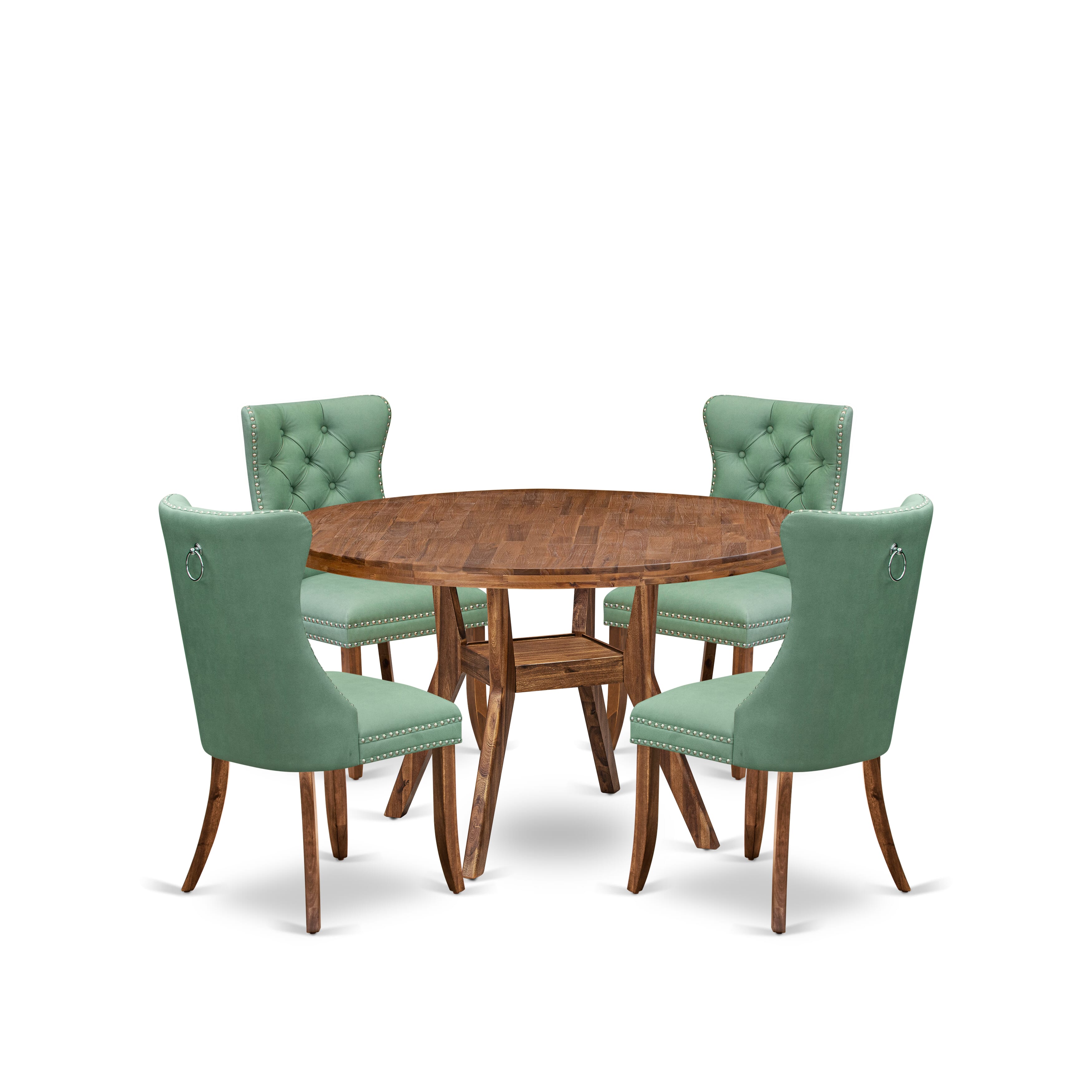 Luxe by East West Furniture I8DA5-50N-22 5-Piece Dinner Table Set Include a Dinning Table and 4 Willow Green Faux Leather Padded Chairs with Button-Tufted Back, Antique Walnut