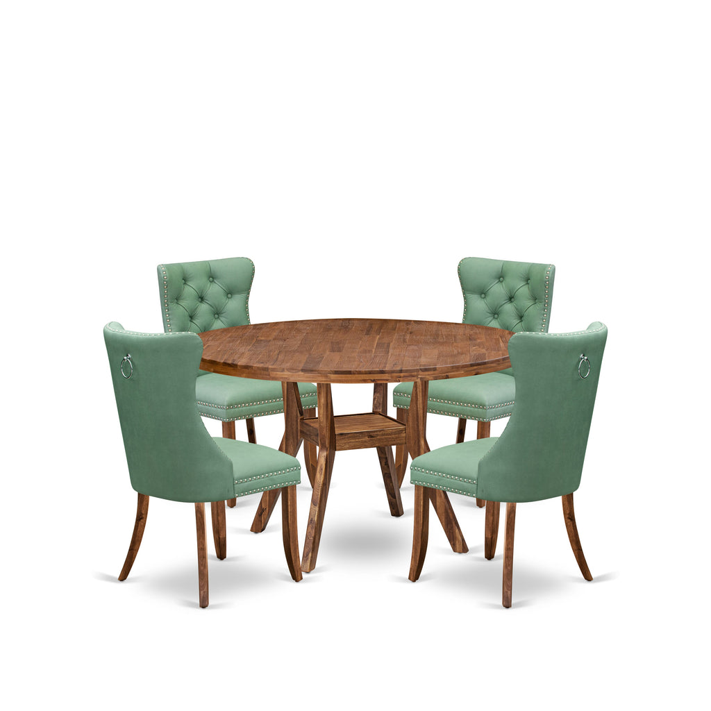 Luxe by East West Furniture I8DA5-50N-22 5-Piece Dinner Table Set Include a Dinning Table and 4 Willow Green Faux Leather Padded Chairs with Button-Tufted Back, Antique Walnut