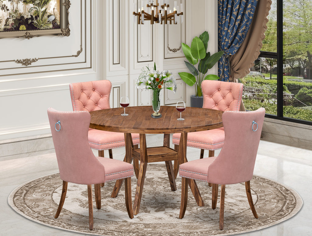 Luxe by East West Furniture I8DA5-50N-23 5-Pc Dining Set Include a Dinning Table and 4 Beige Red Faux Leather Parsons Chairs with Button-Tufted Back, Antique Walnut