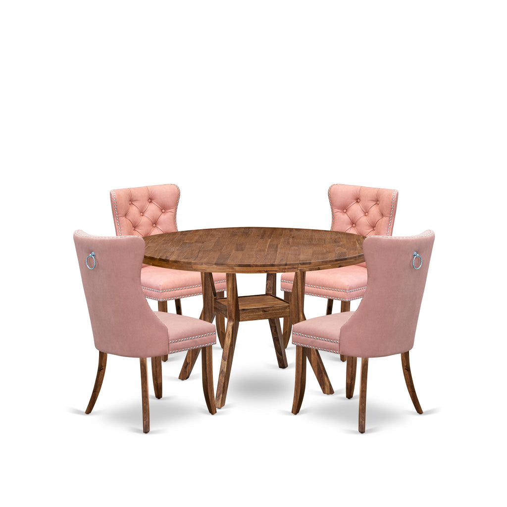 Luxe by East West Furniture I8DA5-50N-23 5-Pc Dining Set Include a Dinning Table and 4 Beige Red Faux Leather Parsons Chairs with Button-Tufted Back, Antique Walnut