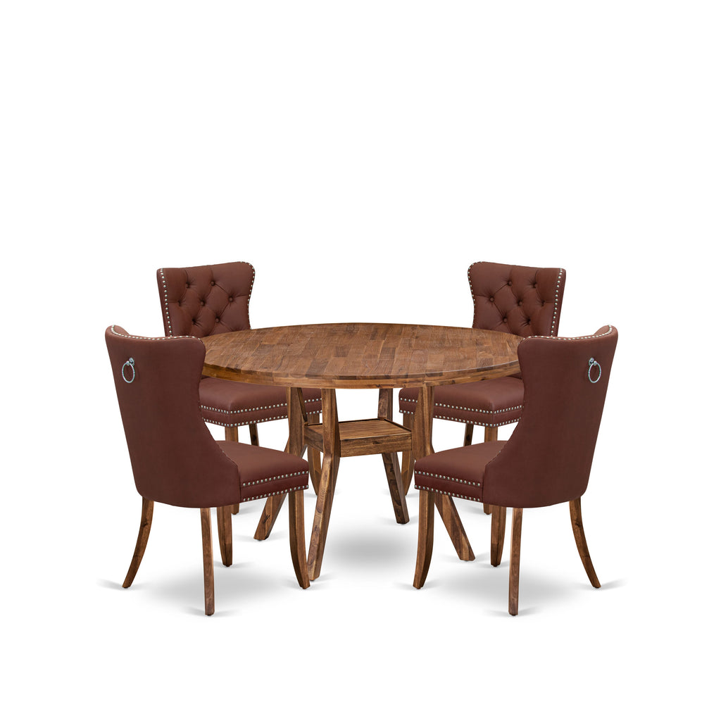 Luxe by East West Furniture I8DA5-50N-26 5-Pc Modern Dining Set Include a Dinning Table and 4 Burgundy Faux Leather Upholstered Chairs with Button-Tufted Back, Antique Walnut