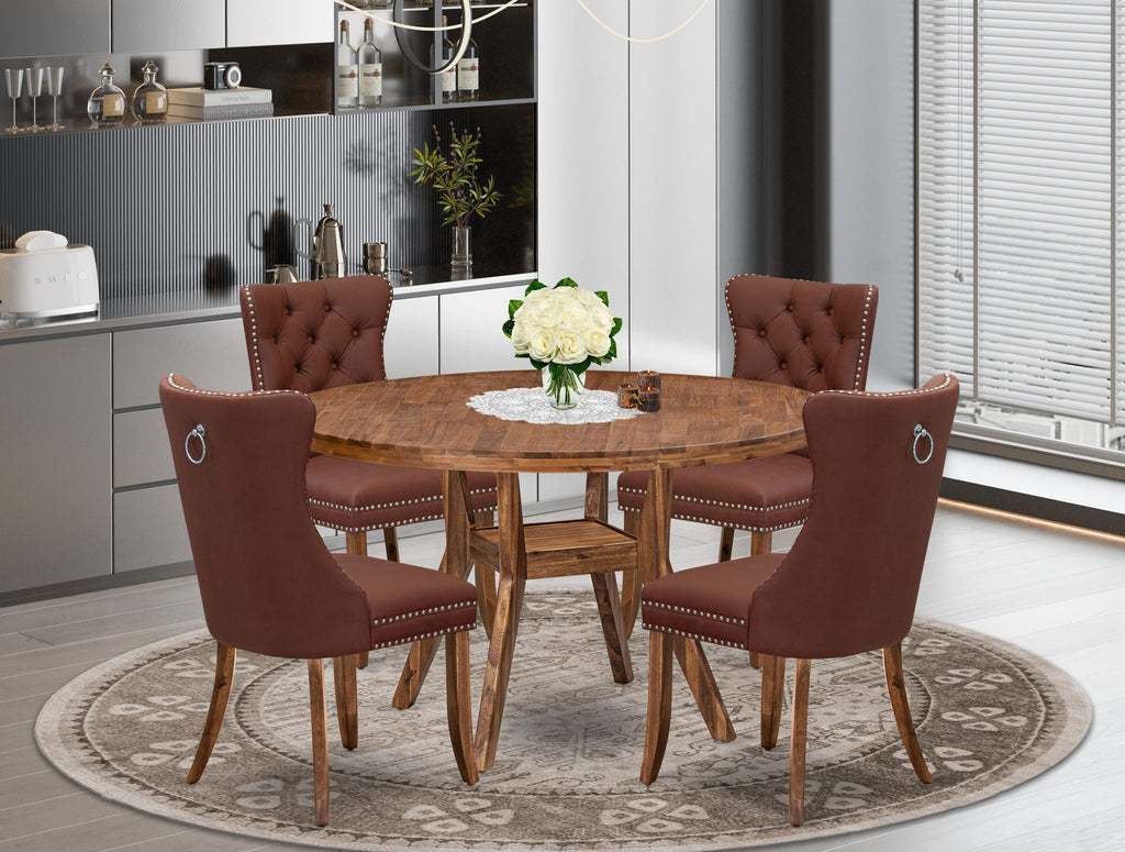 Luxe by East West Furniture I8DA5-50N-26 5-Pc Modern Dining Set Include a Dinning Table and 4 Burgundy Faux Leather Upholstered Chairs with Button-Tufted Back, Antique Walnut