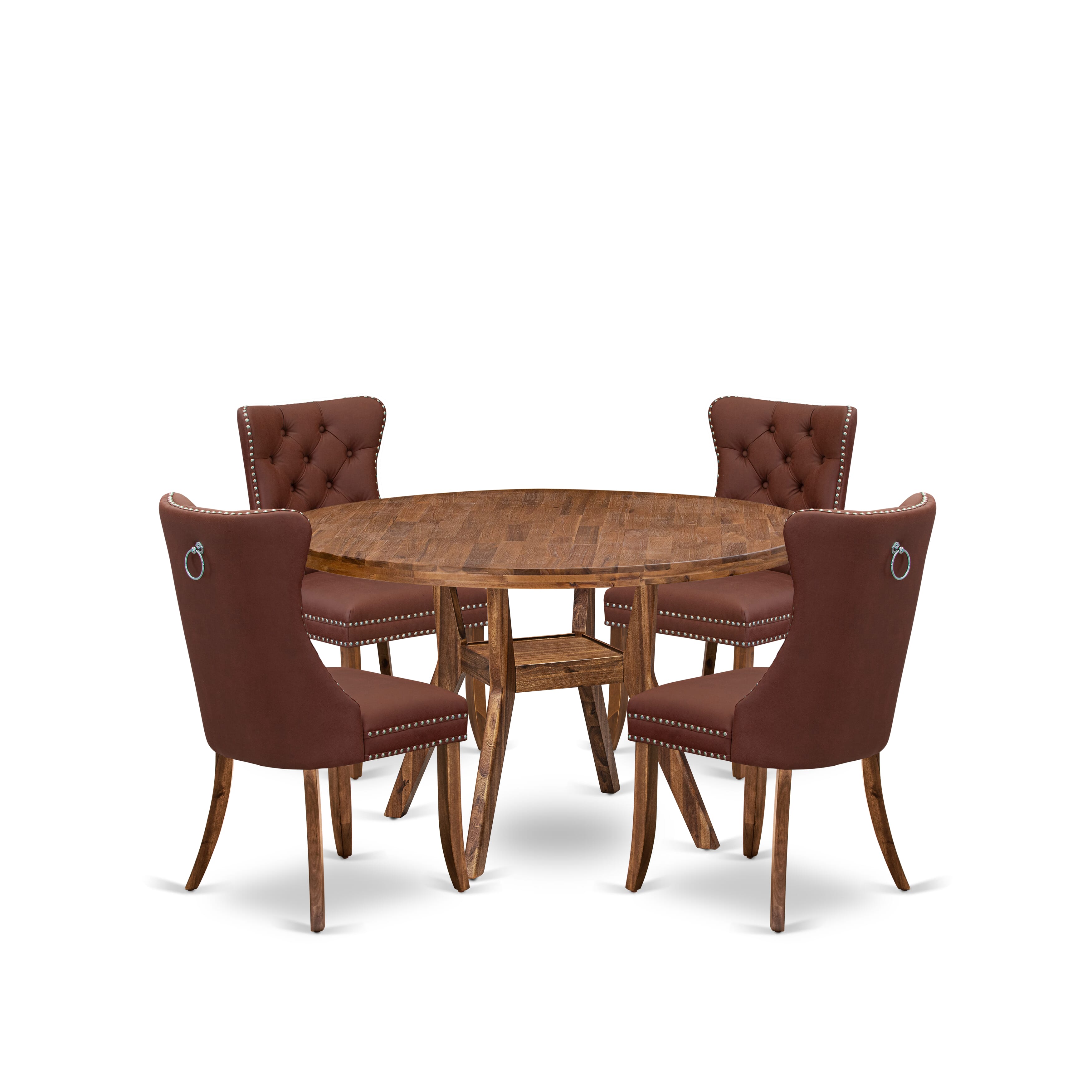 Luxe by East West Furniture I8DA5-50N-26 5-Pc Modern Dining Set Include a Dinning Table and 4 Burgundy Faux Leather Upholstered Chairs with Button-Tufted Back, Antique Walnut