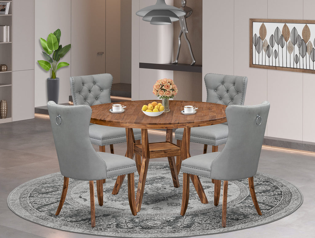 Luxe by East West Furniture I8DA5-50N-27 5-Pc Kitchen Table Set Include a Dinning Table and 4 Light Gray Faux Leather Dining Chairs with Button-Tufted Back, Antique Walnut