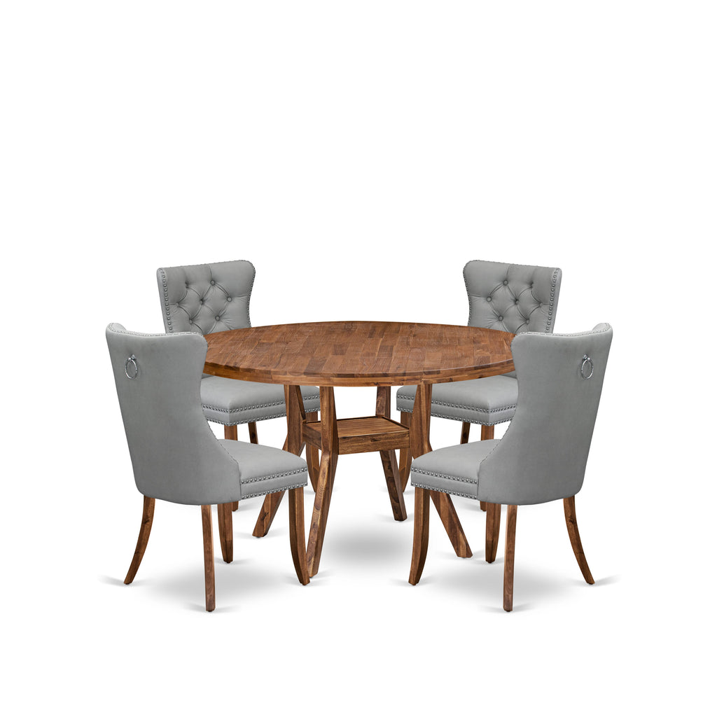 Luxe by East West Furniture I8DA5-50N-27 5-Pc Kitchen Table Set Include a Dinning Table and 4 Light Gray Faux Leather Dining Chairs with Button-Tufted Back, Antique Walnut