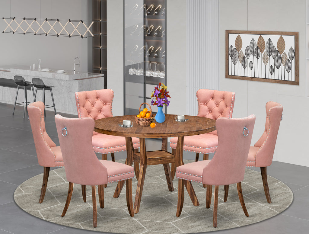 Luxe by East West Furniture I8DA7-40N-23 7-Pc Dining Room Table Set Include a Modern Table and 6 Beige Red Faux Leather Parson Chairs with Button-Tufted Back, Antique Walnut