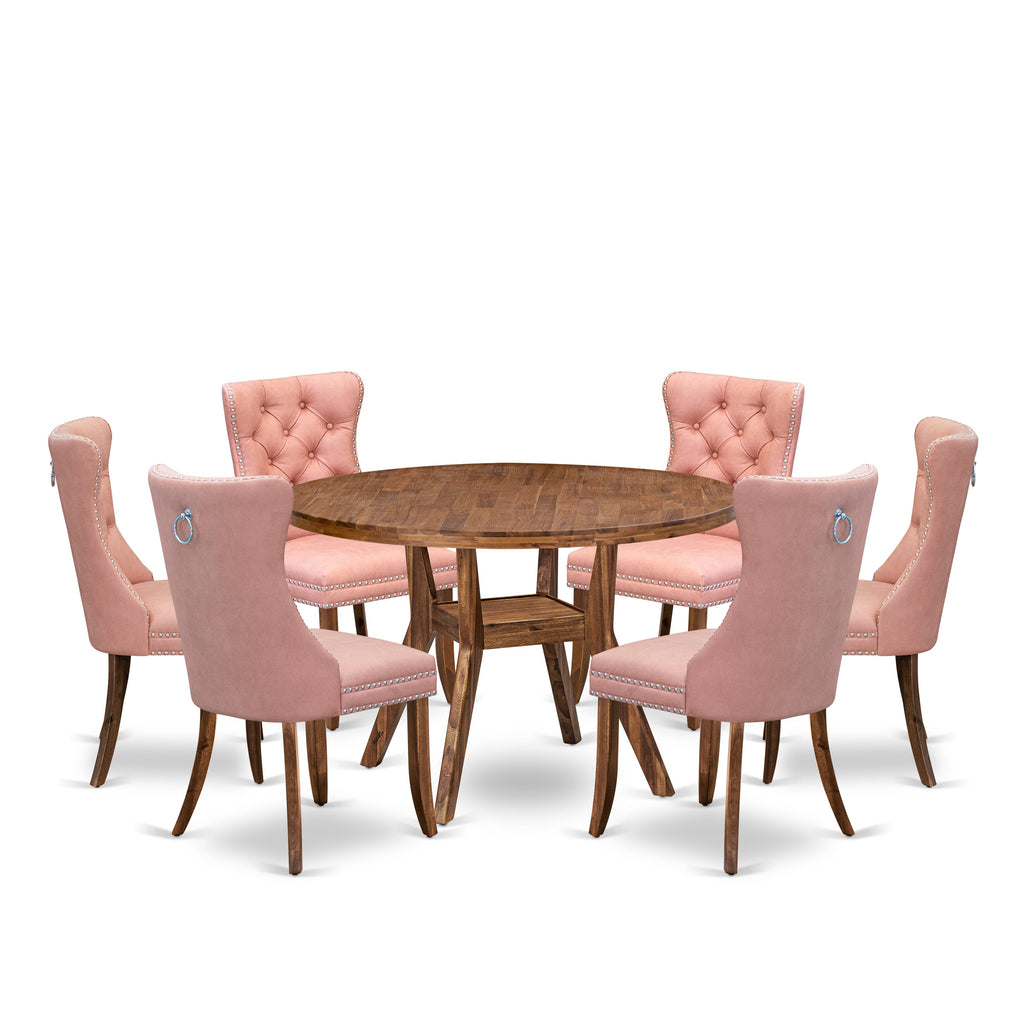 Luxe by East West Furniture I8DA7-40N-23 7-Pc Dining Room Table Set Include a Modern Table and 6 Beige Red Faux Leather Parson Chairs with Button-Tufted Back, Antique Walnut
