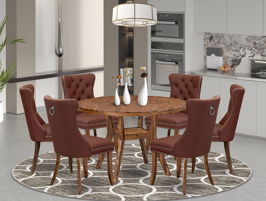 Luxe by East West Furniture I8DA7-40N-26 7-Pc Dining Room Set Include a Modern Table and 6 Burgundy Faux Leather Upholstered Chairs with Button-Tufted Back, Antique Walnut