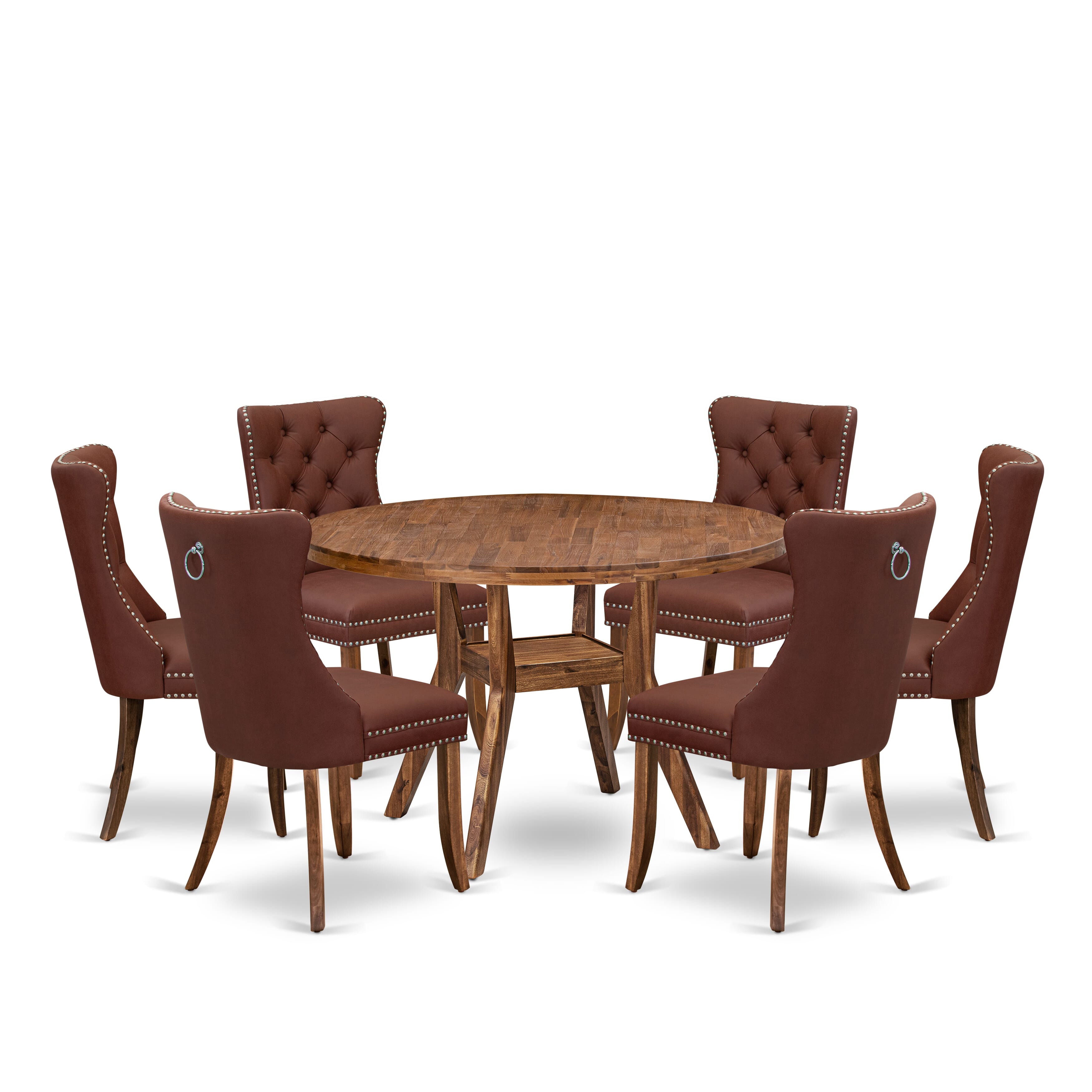 Luxe by East West Furniture I8DA7-40N-26 7-Pc Dining Room Set Include a Modern Table and 6 Burgundy Faux Leather Upholstered Chairs with Button-Tufted Back, Antique Walnut