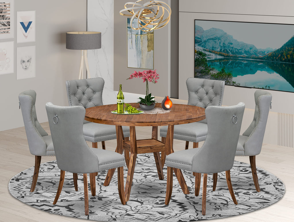 Luxe by East West Furniture I8DA7-40N-27 7-Pc Mid Century Dining Set Include a Modern Table and 6 Light Gray Faux Leather Padded Chairs with Button-Tufted Back, Antique Walnut